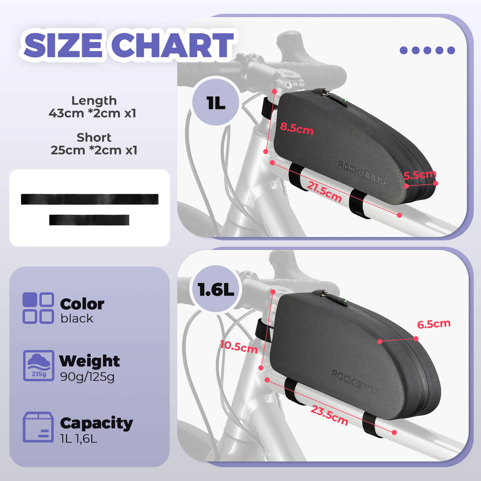 ROCKBROS waterproof cycling frame bag for outdoor biking.
#size_s (1L)