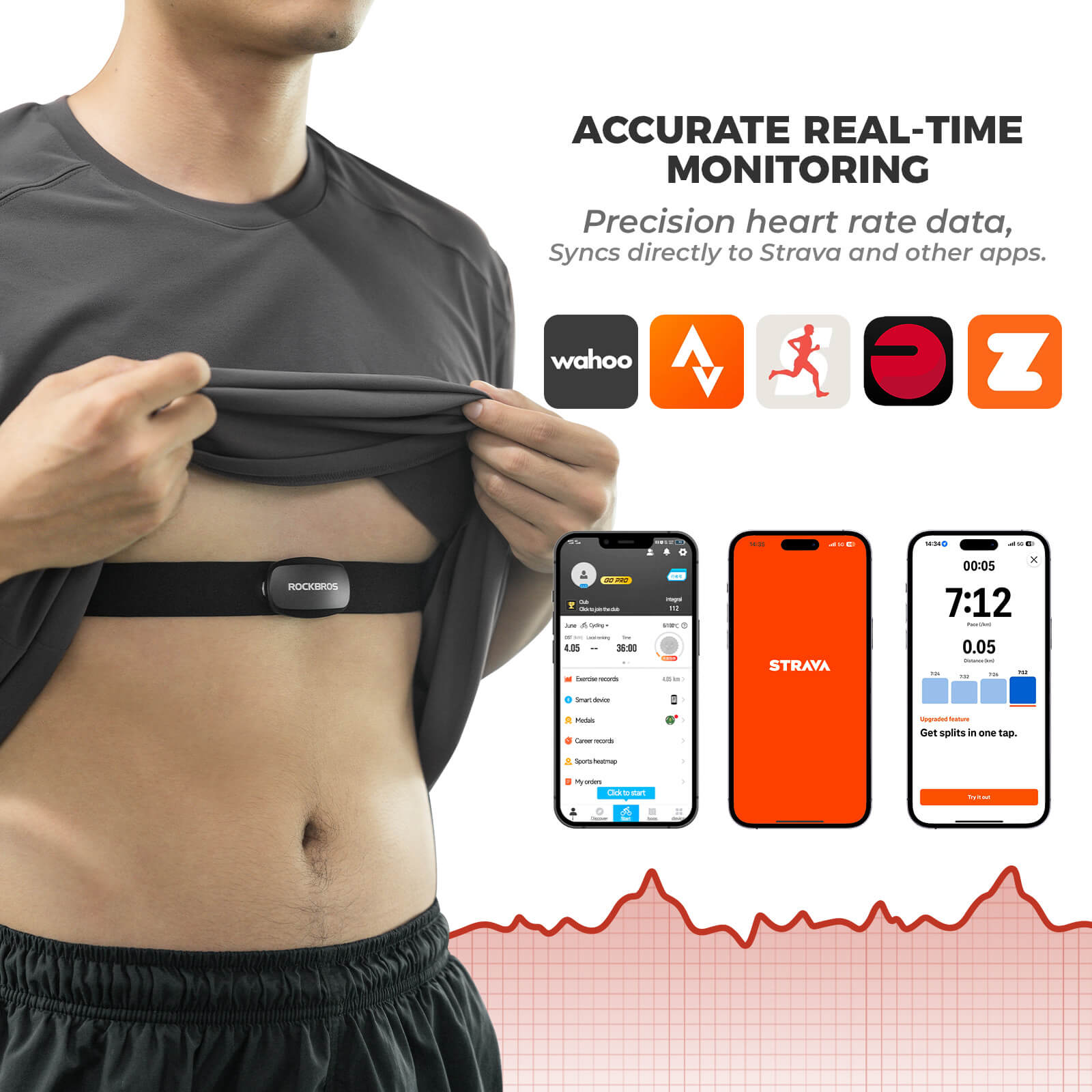 rockbros wireless heart rate chest strap for running and cycling.
