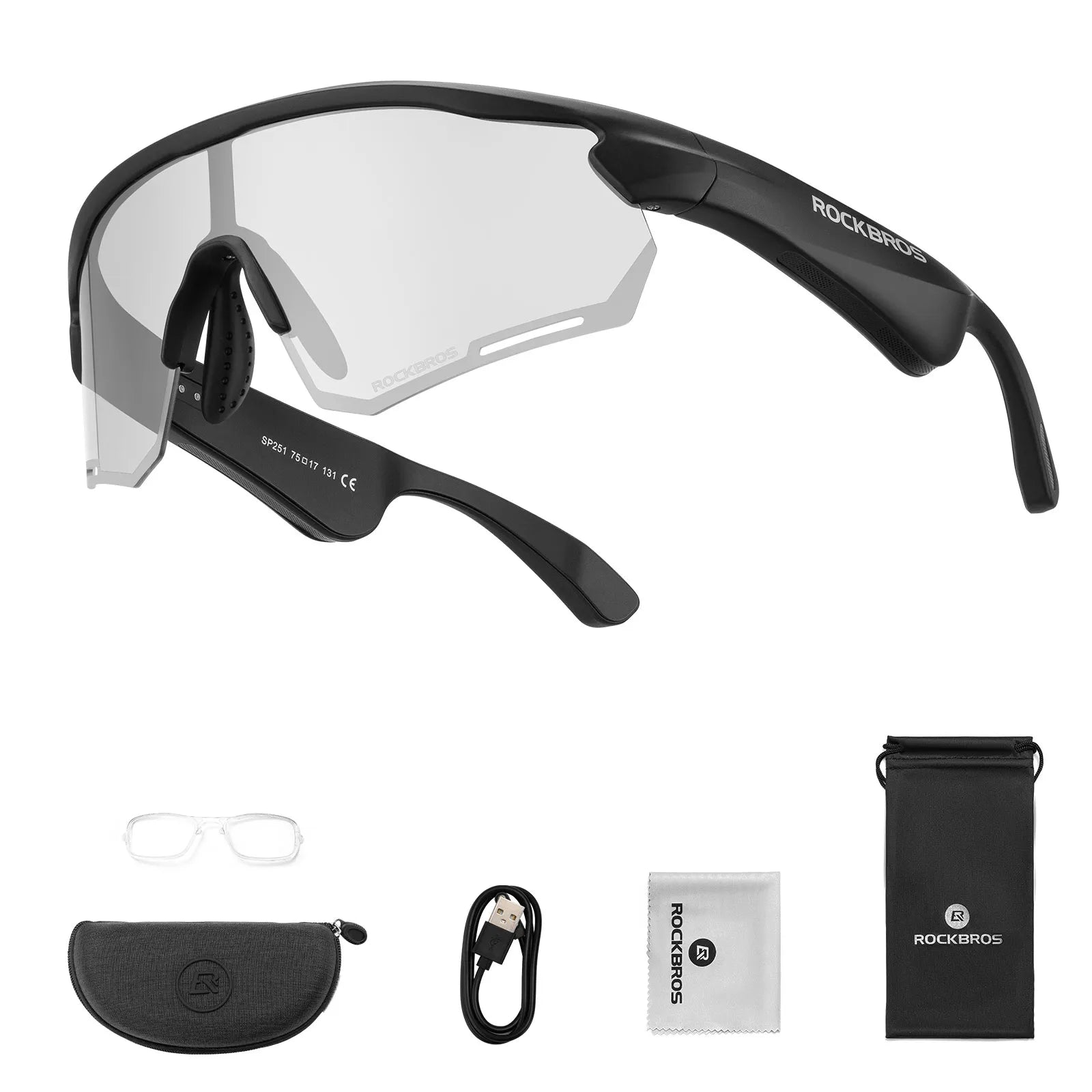 ROCKBROS Bluetooth polarized cycling sunglasses with built-in speakers.
#options_Photochromic Black