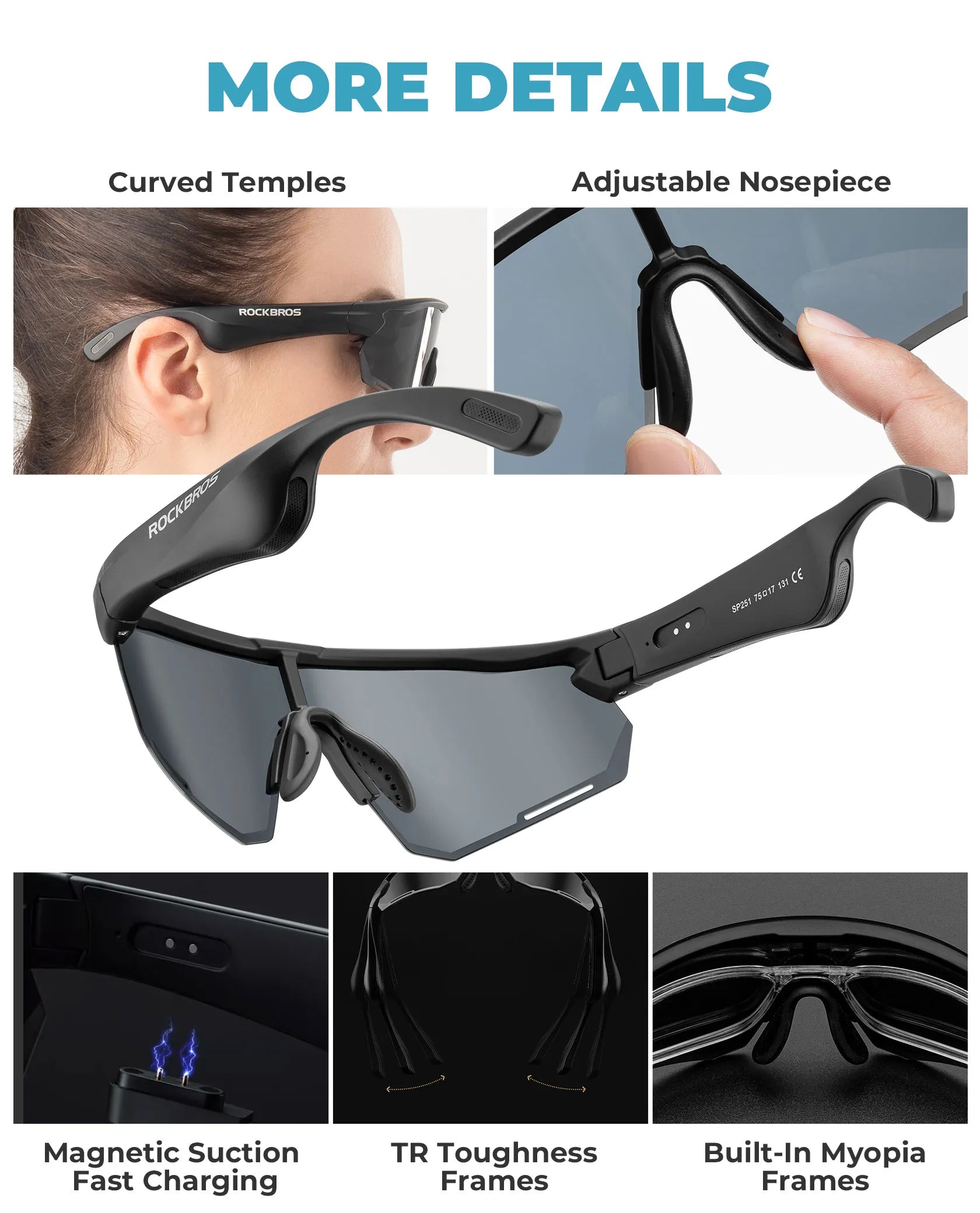 ROCKBROS Bluetooth polarized cycling sunglasses with built-in speakers.
#options_Polarised Grey