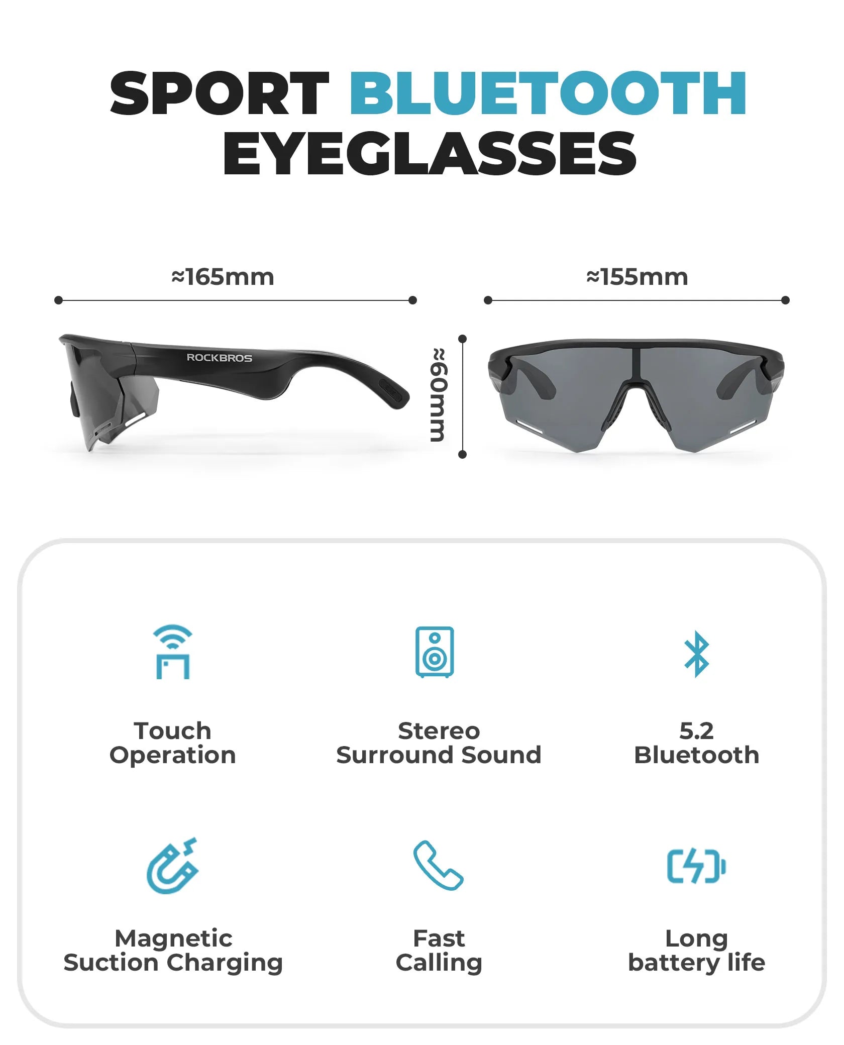 ROCKBROS Bluetooth polarized cycling sunglasses with built-in speakers.
#options_Polarised Grey