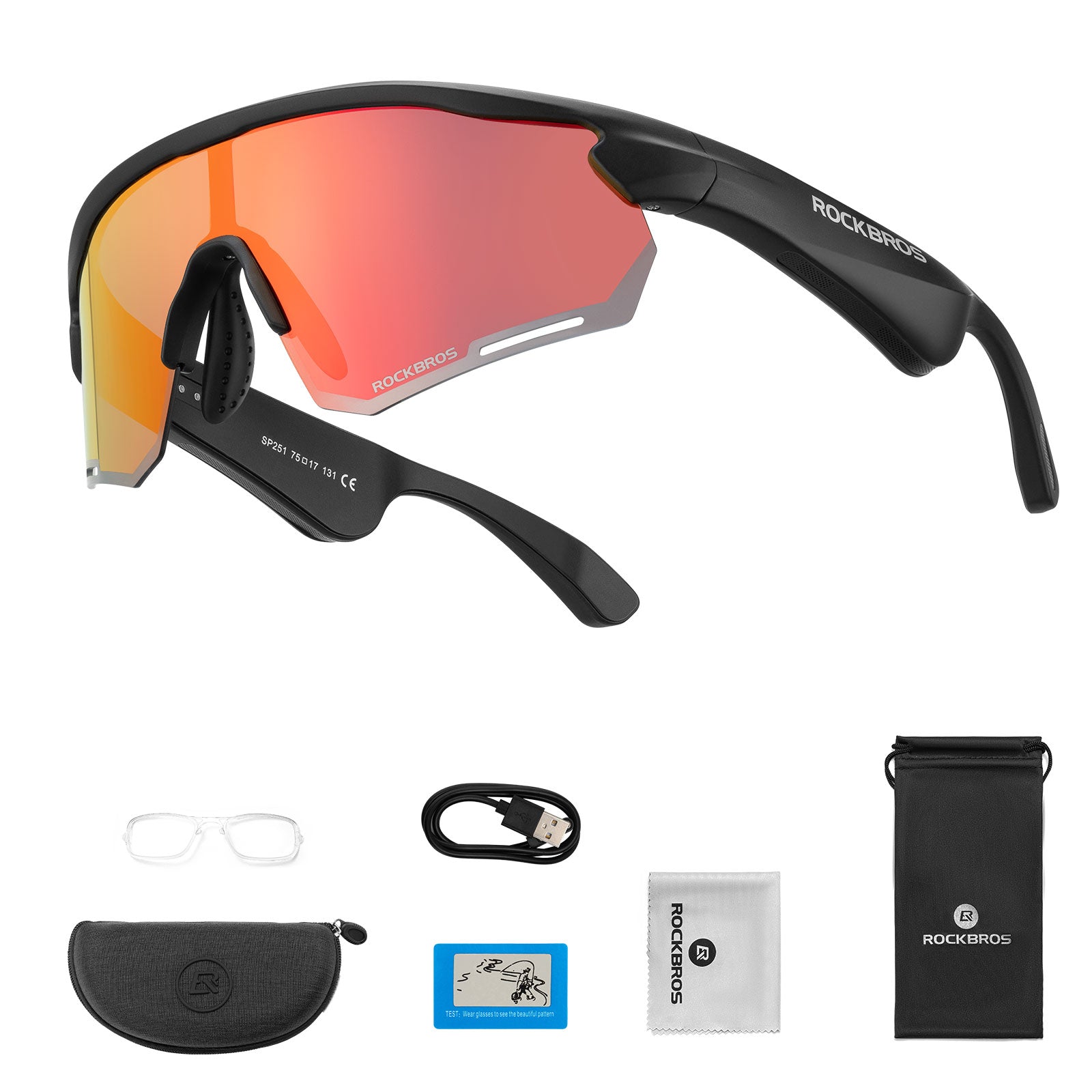 ROCKBROS Bluetooth polarized cycling sunglasses with built-in speakers.
#options_Polarised Red