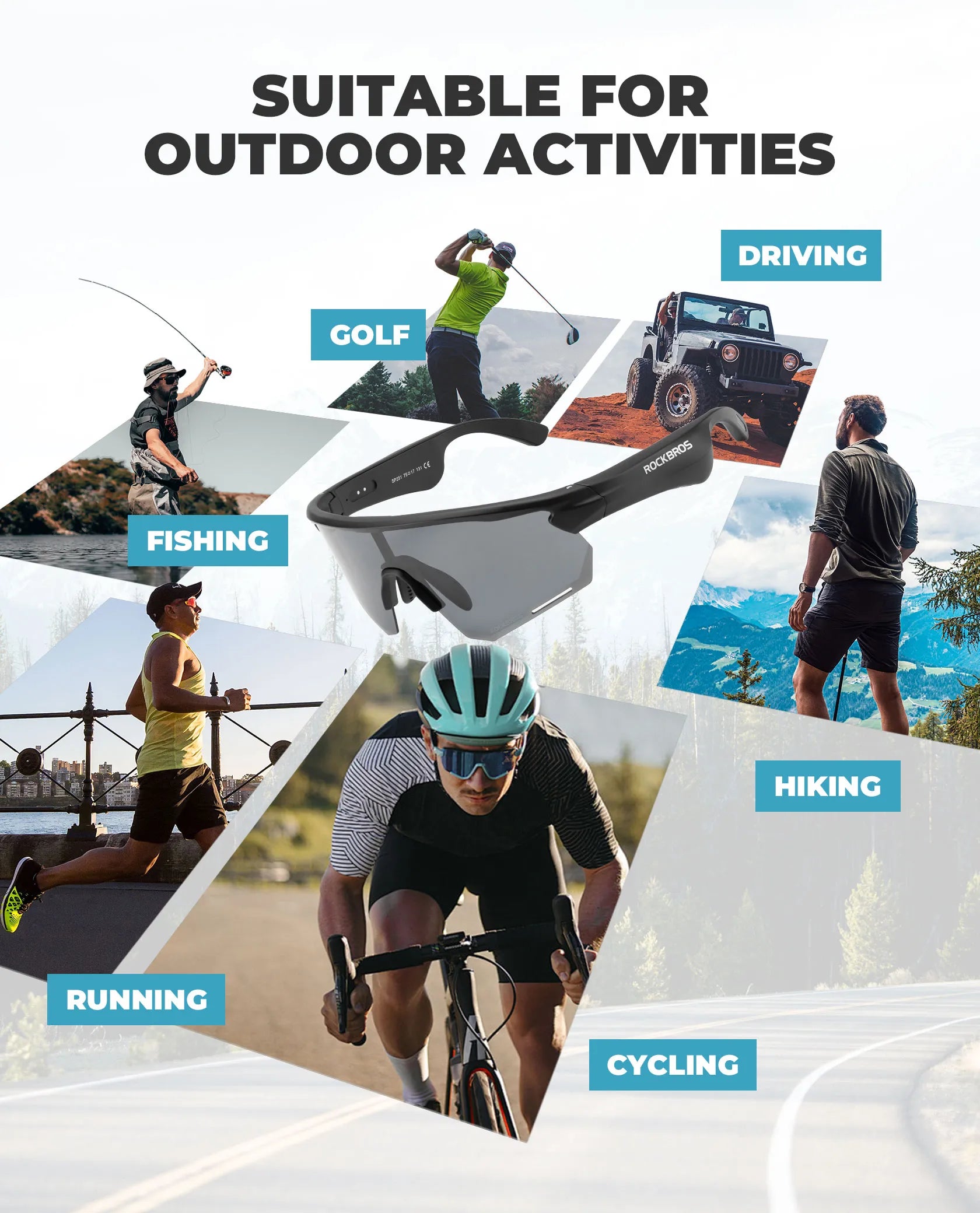 ROCKBROS Bluetooth polarized cycling sunglasses with built-in speakers.
#options_Polarised Red