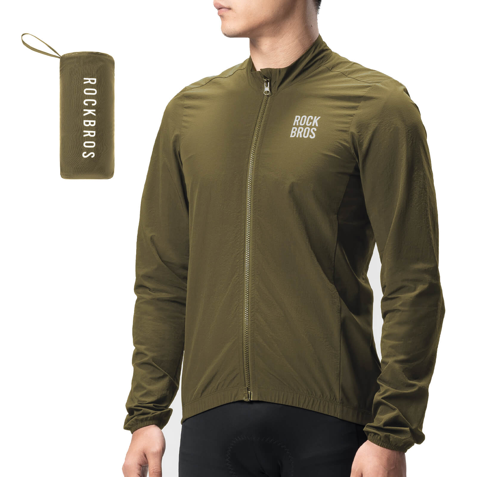 rockbros ultralight windproof cycling jacket for morning road rides.
#color_earth green