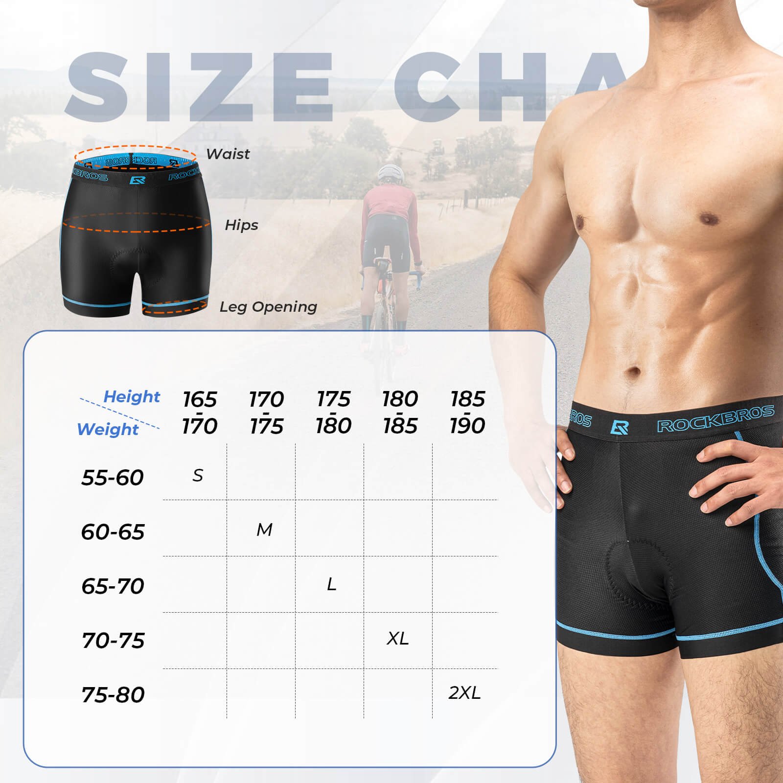 rockbros breathable padded cycling underwear for men anti-chafing liner shorts.