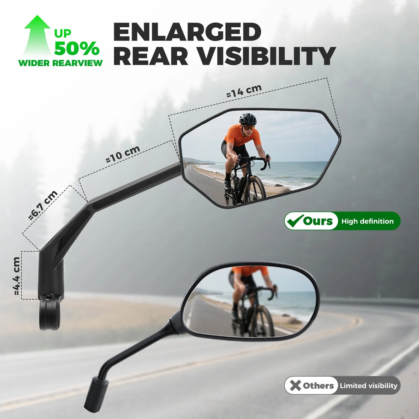 ROCKBROS Carbon Fiber Bike Rear View Mirror with Anti-Glare Blue Tint.
#options_Left and Right