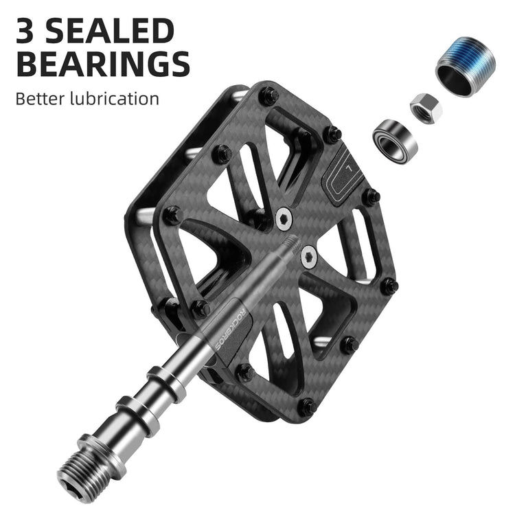 rockbros carbon fiber anti slip pedals for mountain biking