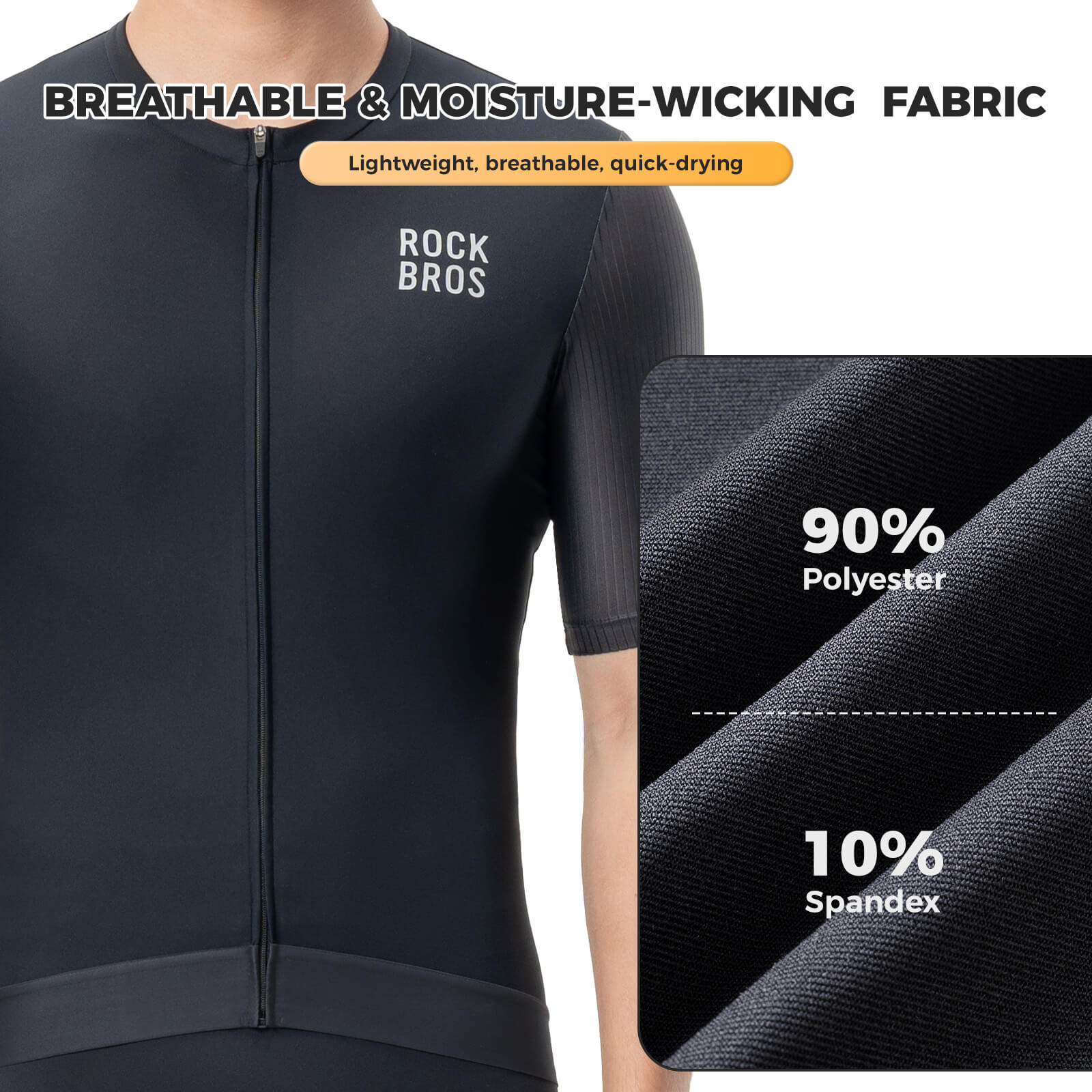 ROCKBROS men’s breathable cycling jersey for summer road riding.
#color_black