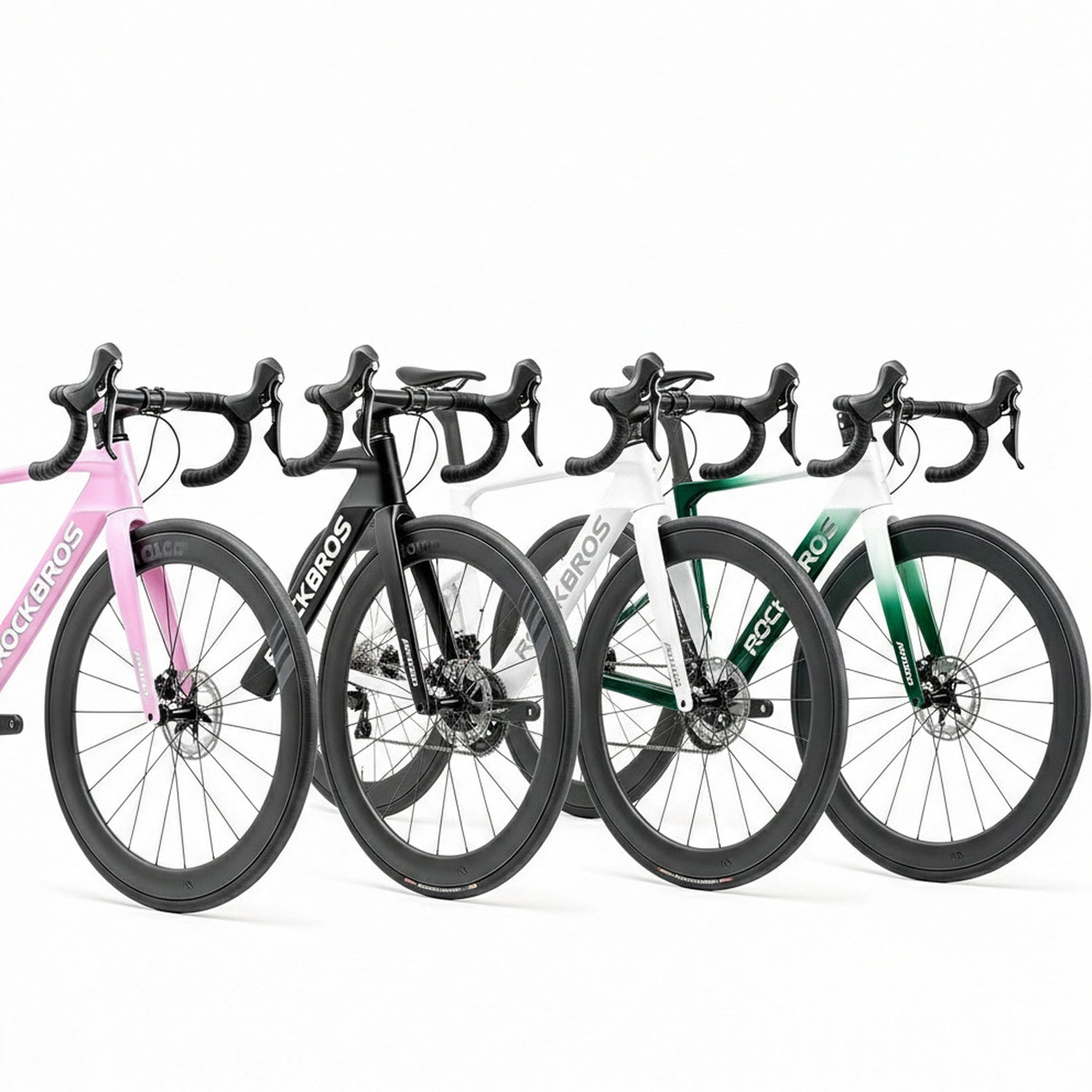 Side profile of a ROCKBROS high-performance road bike showing the aerodynamic carbon frame and integrated cable routing.