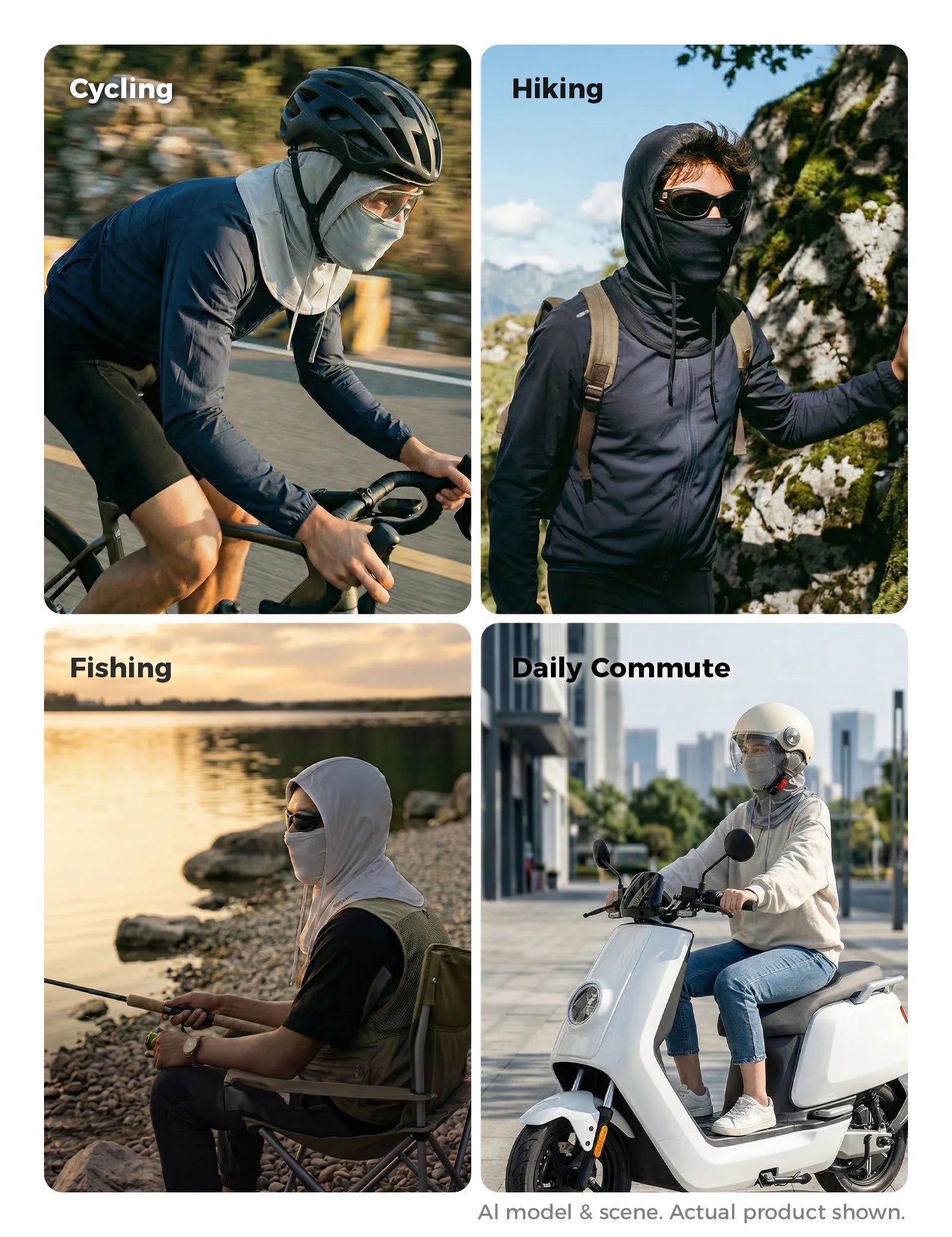 ROCKBROS cooling full face balaclava helmet liner in black for sun protection.
#color_grey