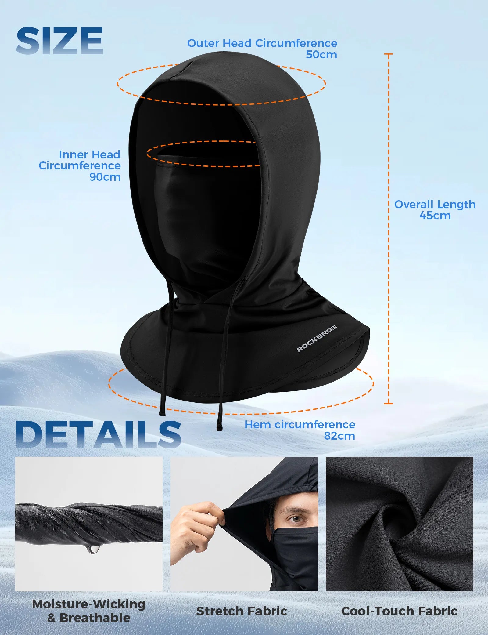 ROCKBROS cooling full face balaclava helmet liner in black for sun protection.
#color_grey