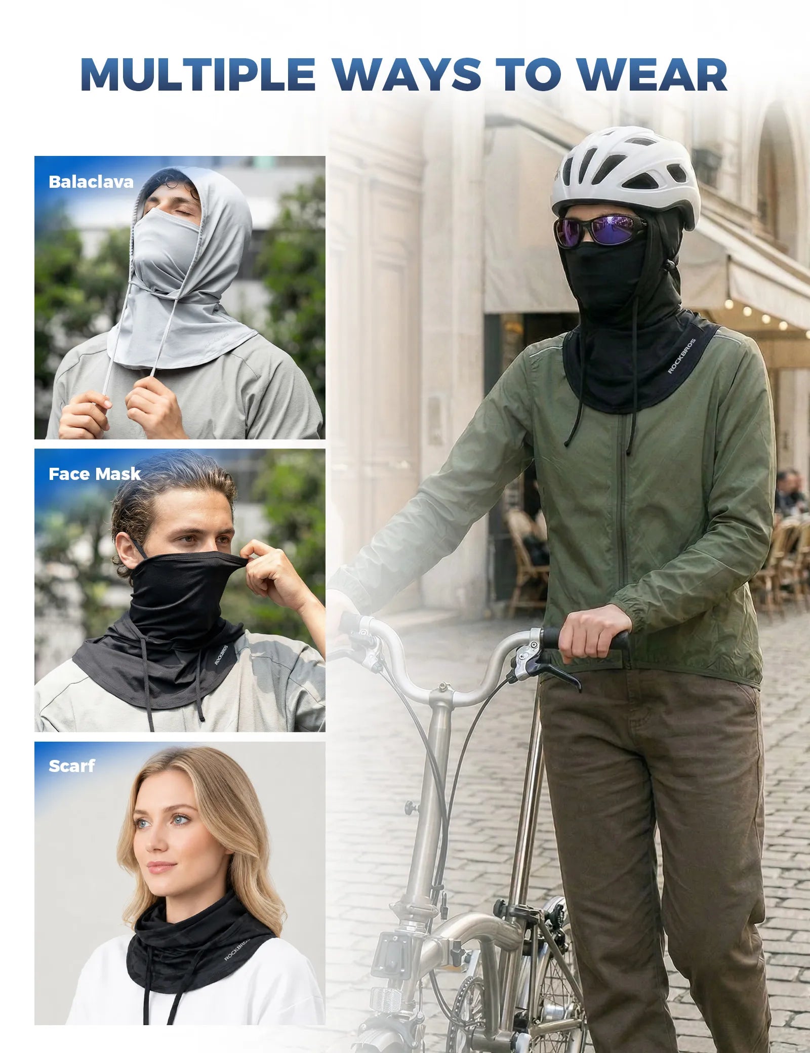 ROCKBROS cooling full face balaclava helmet liner in black for sun protection.
#color_grey