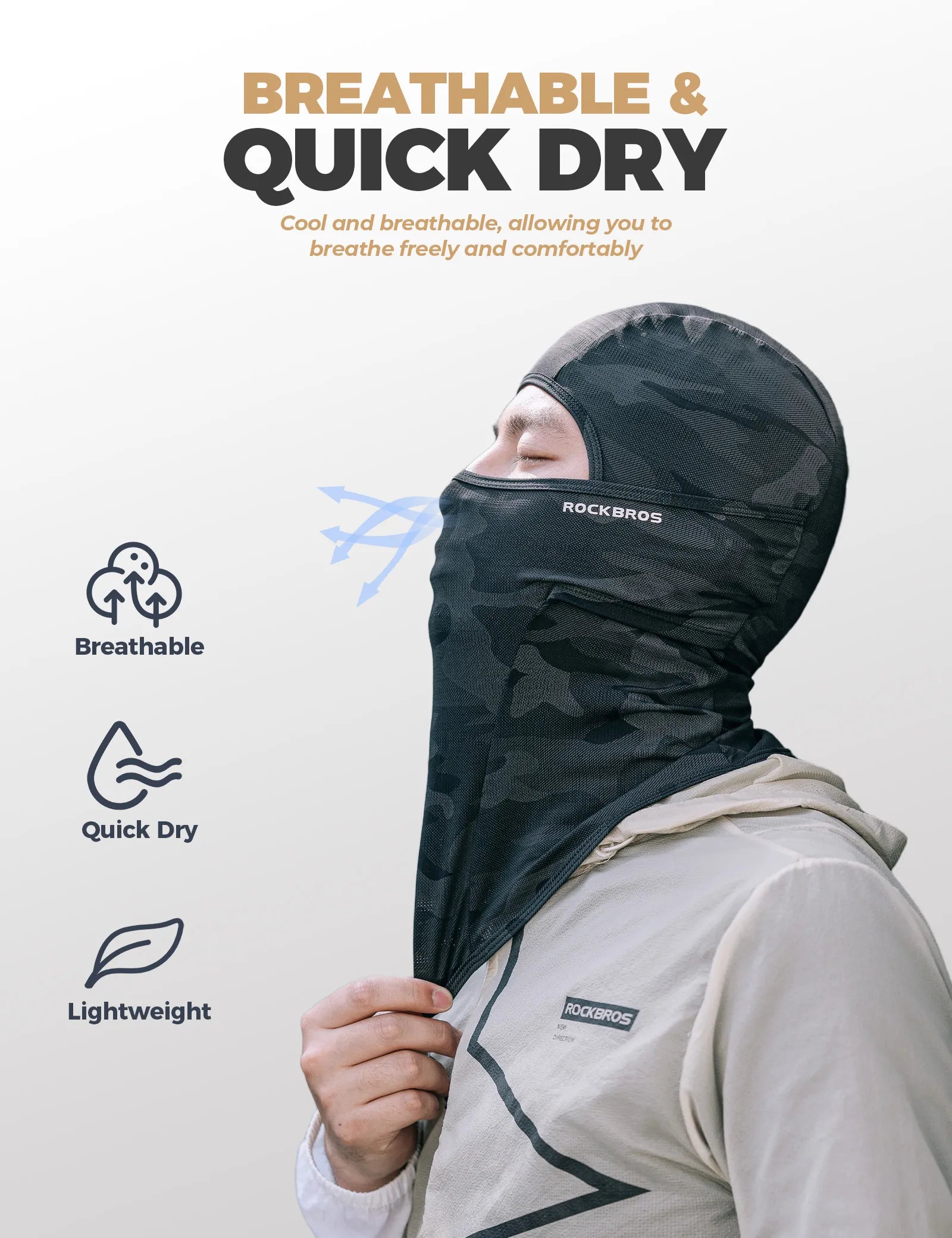 ROCKBROS cooling full face and neck cover balaclava in black for UV protection while cycling and motorcycling.
#options_black