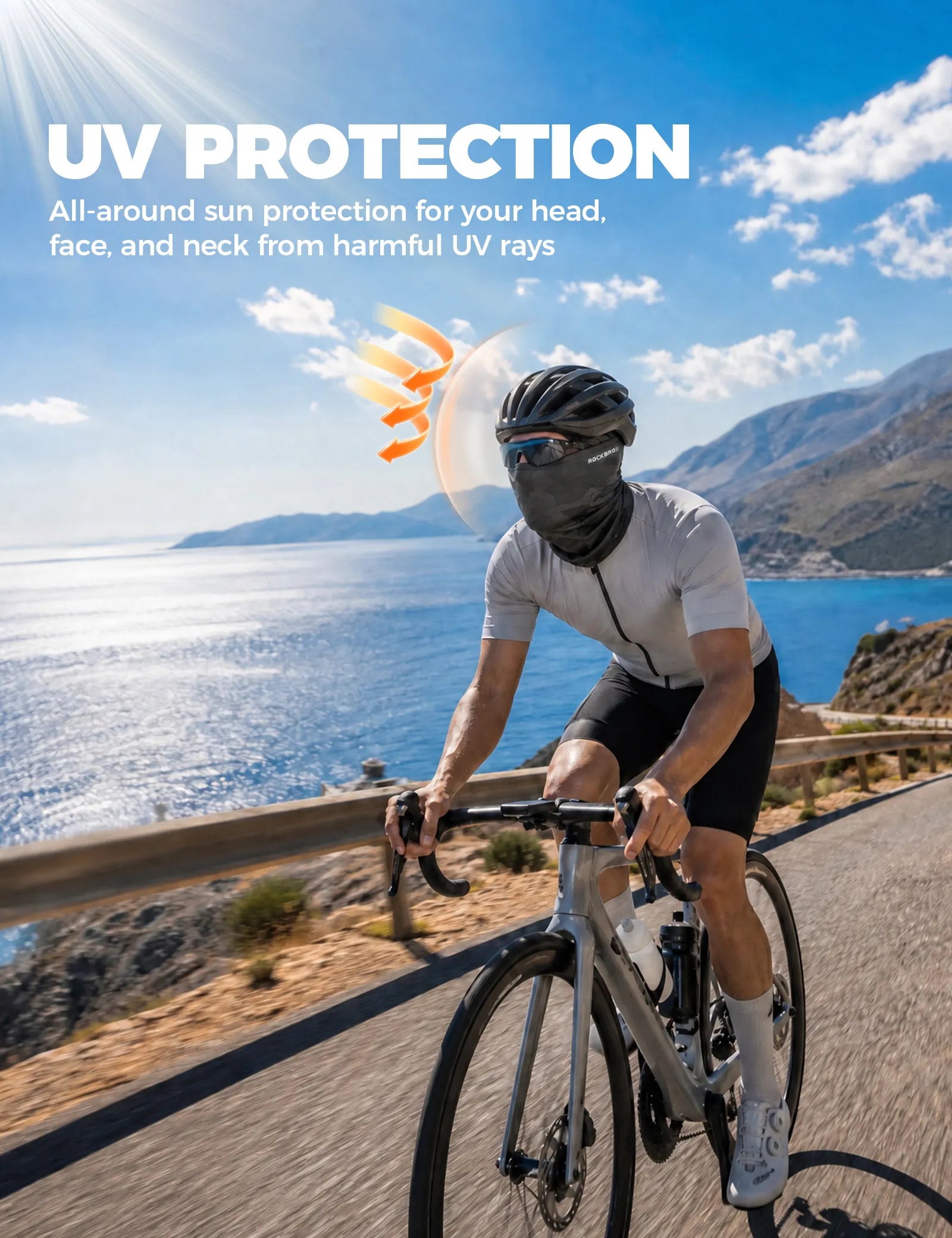 ROCKBROS cooling full face and neck cover balaclava in black for UV protection while cycling and motorcycling.
#options_black