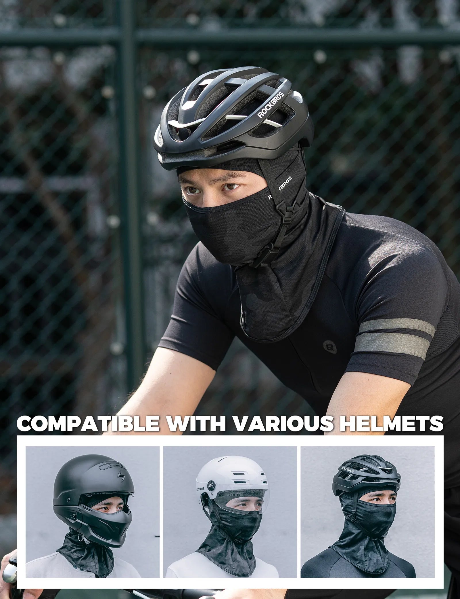 ROCKBROS cooling full face and neck cover balaclava in black for UV protection while cycling and motorcycling.
#options_black