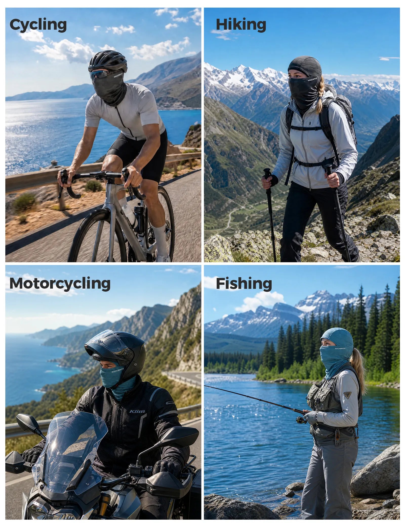 ROCKBROS cooling full face and neck cover balaclava in black for UV protection while cycling and motorcycling.
#options_black