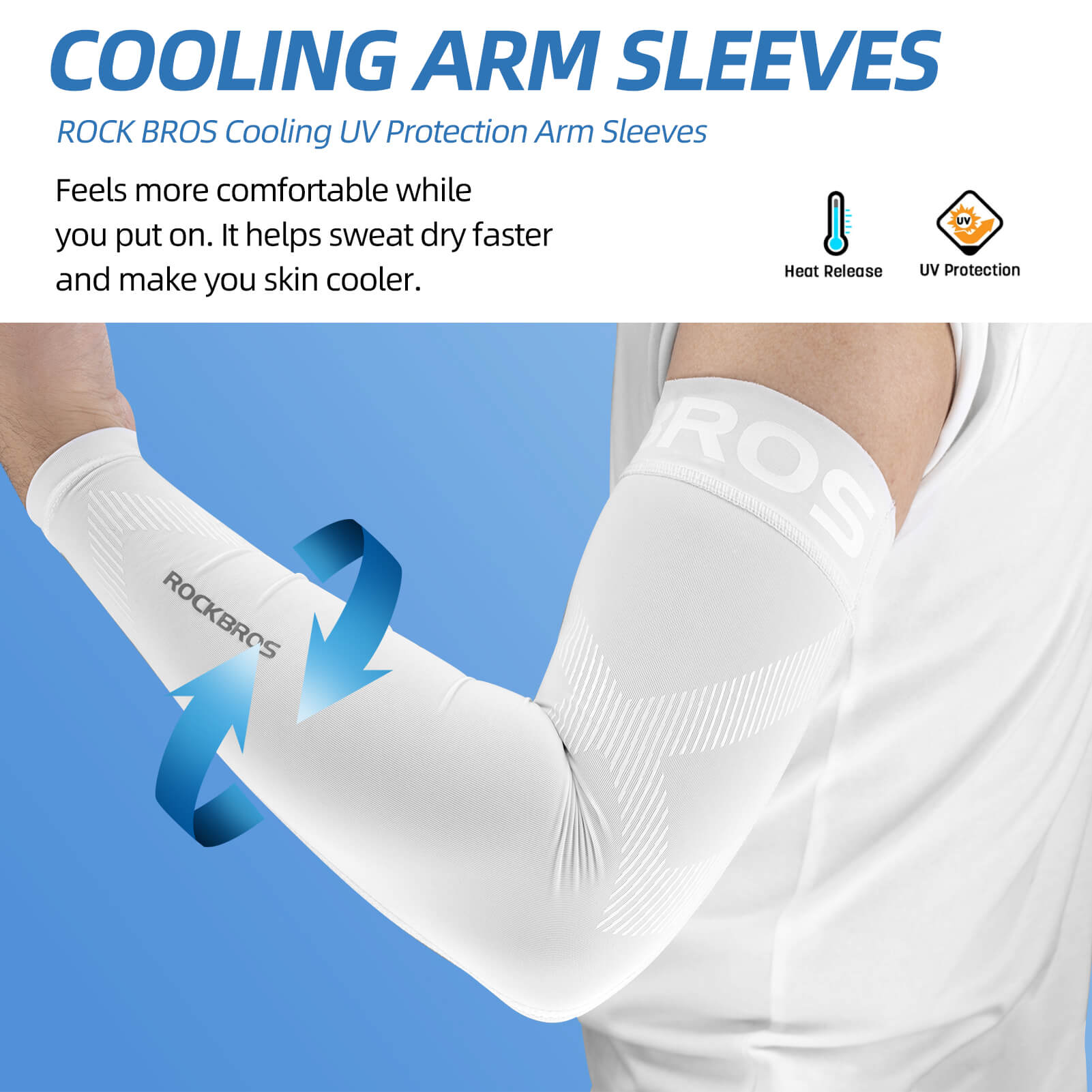 rockbros cooling ice silk arm sleeves for summer outdoor.
#color_white