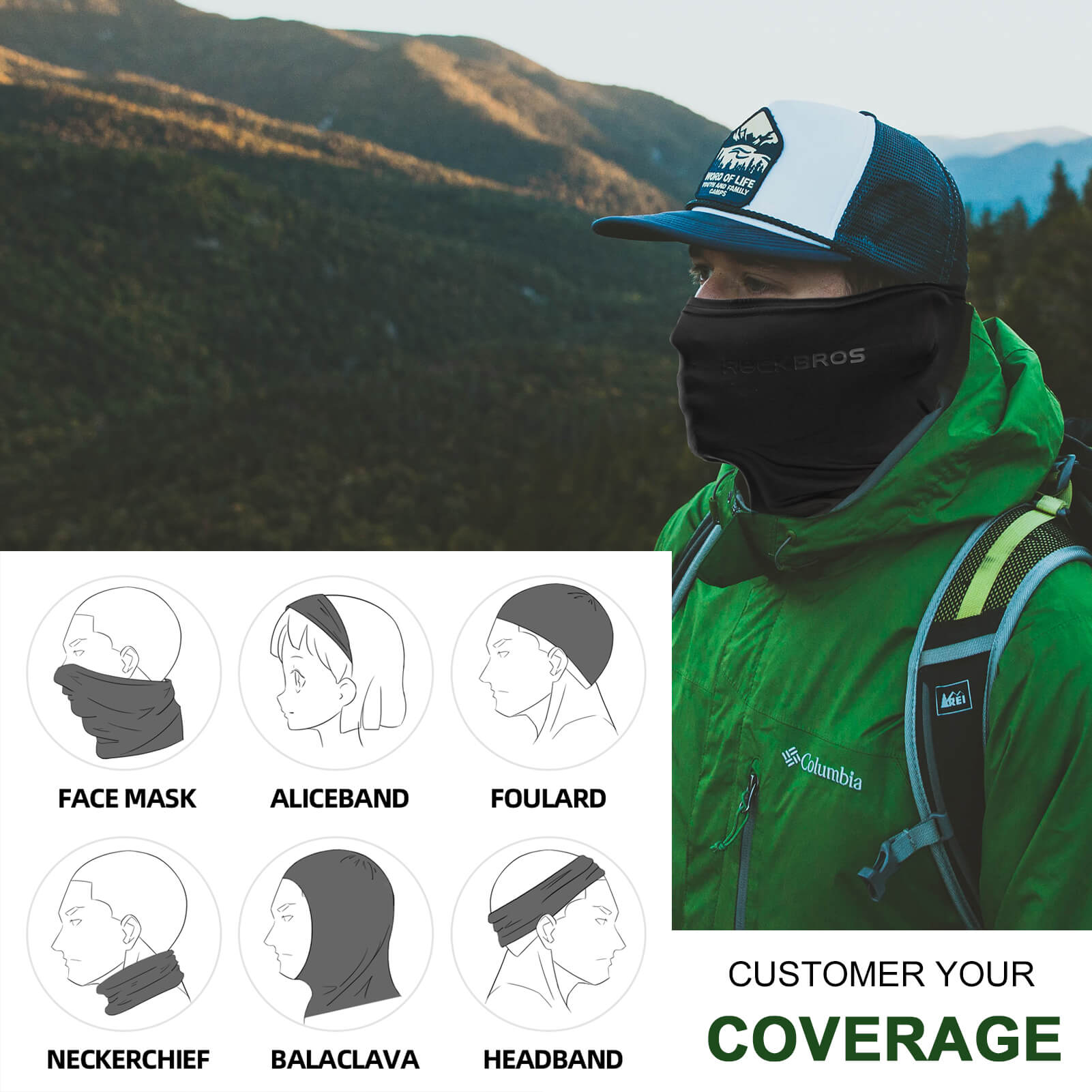 ROCKBROS cooling UV protection face mask for summer outdoor sports.