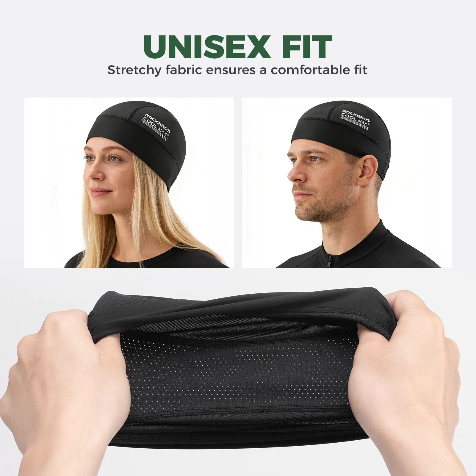 ROCKBROS Coolmax cycling cap, breathable and sweat-wicking helmet liner, black, unisex.