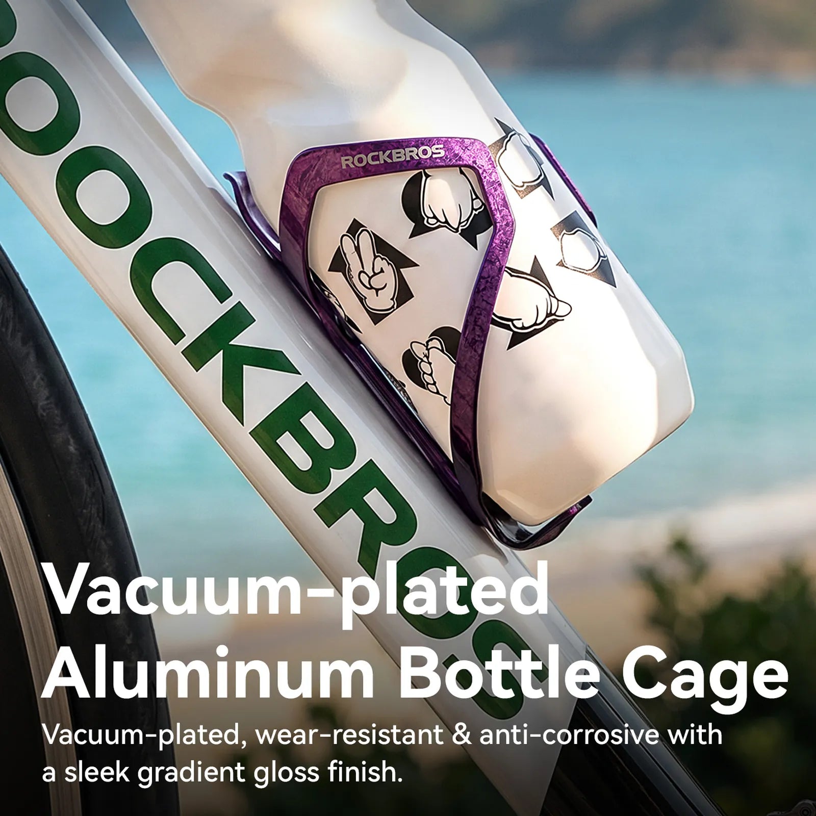 ROCKBROS CR-56 lightweight electroplated aluminium bike bottle cage in shiny metallic finish.
#color_white