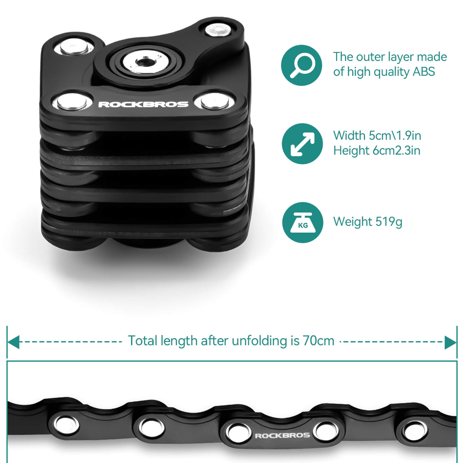 Rockbros cube-style combination chain lock for bike security
#color_black