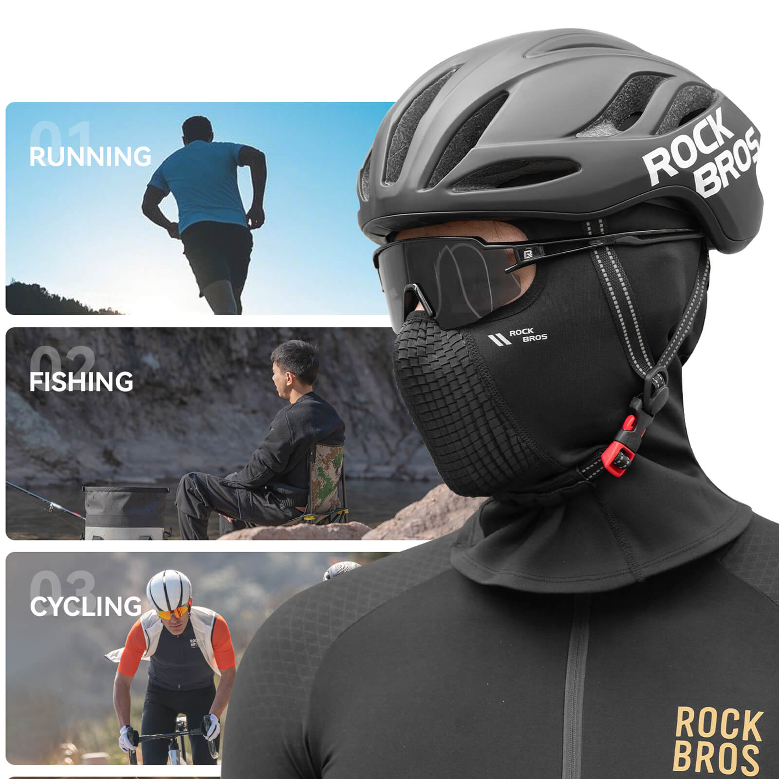 A close-up of Rockbros cycling balaclava high-elasticity thermal fabric shows how it locks in heat for comfortable wear.
#color_white