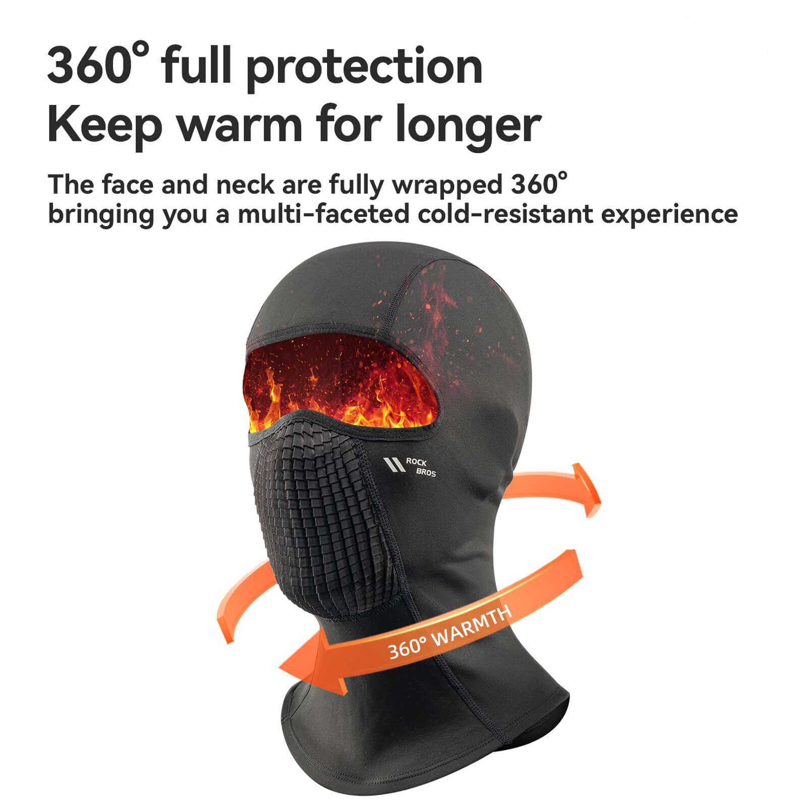 A close-up of Rockbros cycling balaclava high-elasticity thermal fabric shows how it locks in heat for comfortable wear.
#color_white