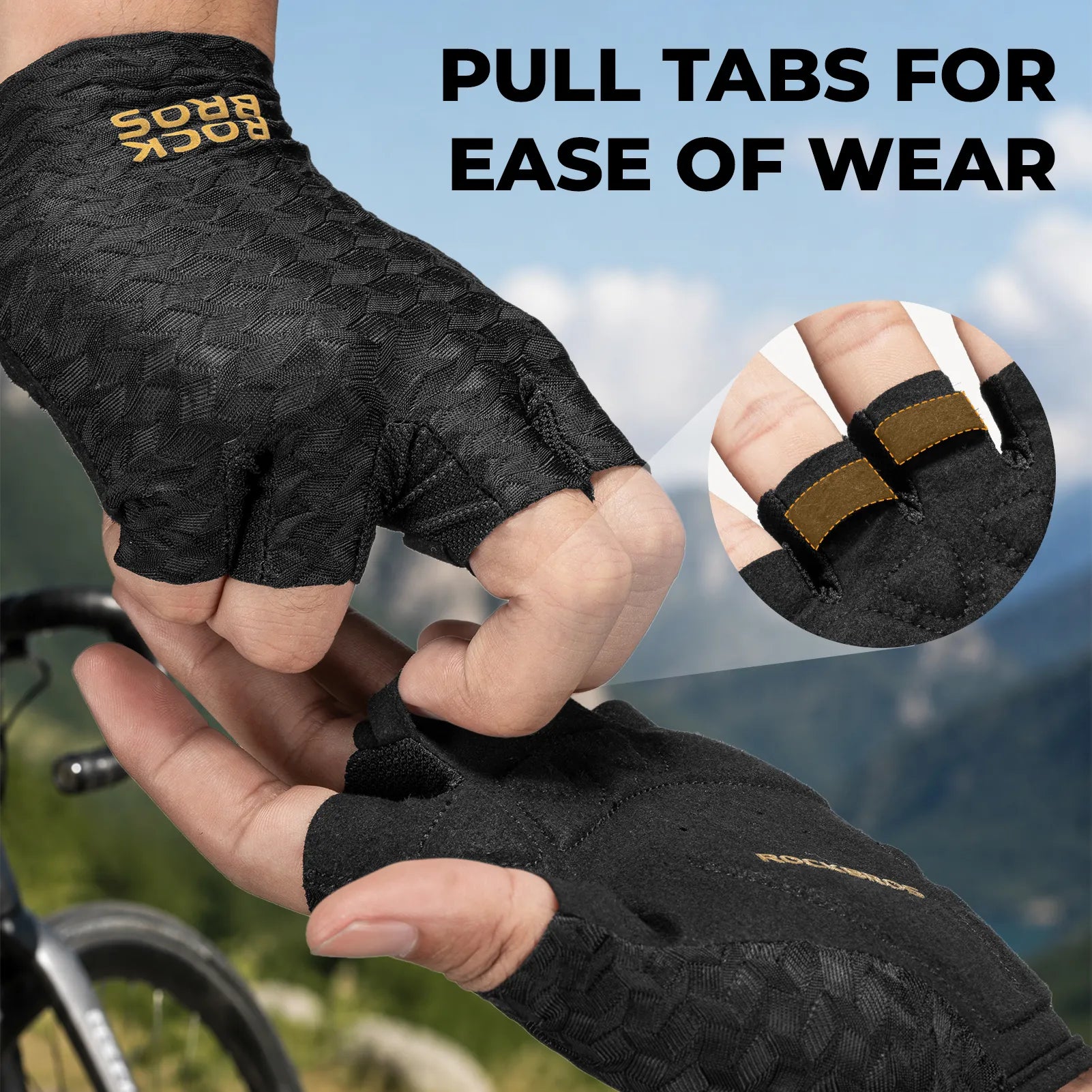 ROCKBROS summer short finger cycling gloves in diamond black and gold design
