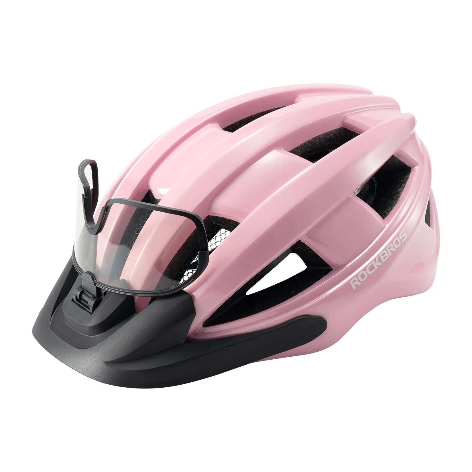 ROCKBROS In-Mold Bike Helmet with Photochromic UV400 Magnetic Visor in Front View.
#color_pink
