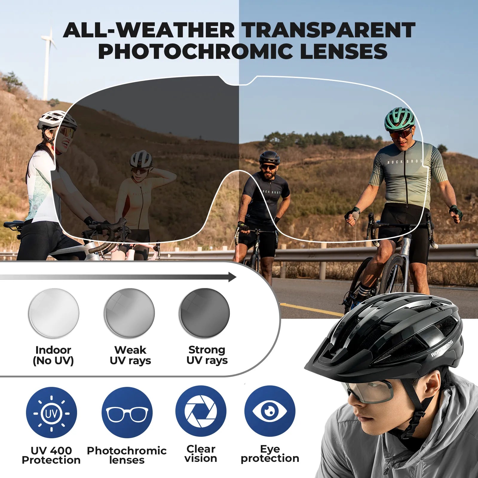 ROCKBROS In-Mold Bike Helmet with Photochromic UV400 Magnetic Visor in Front View.
#color_pink