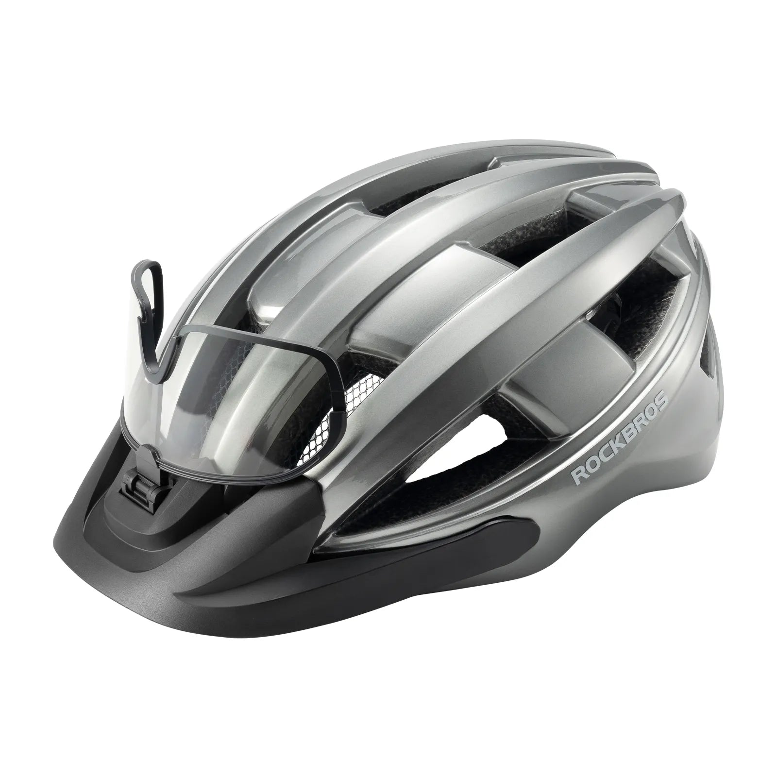 ROCKBROS In-Mold Bike Helmet with Photochromic UV400 Magnetic Visor in Front View.
#color_titanium