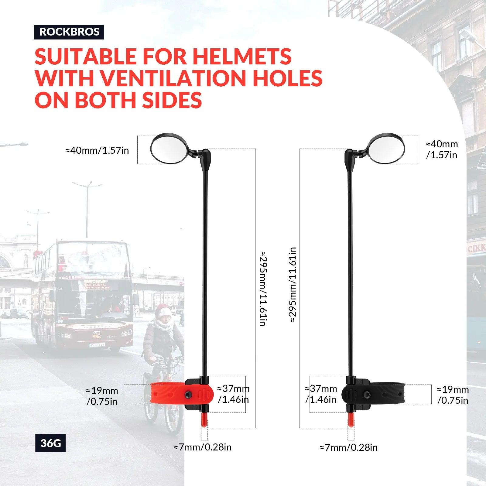 ROCKBROS cycling helmet rear view mirror with adjustable and extendable arm.
#color_black