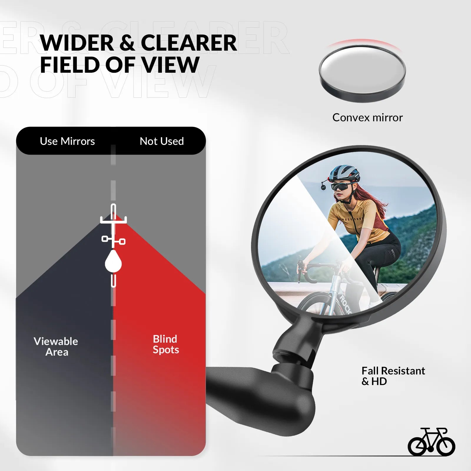 ROCKBROS cycling helmet rear view mirror with adjustable and extendable arm.
#color_red