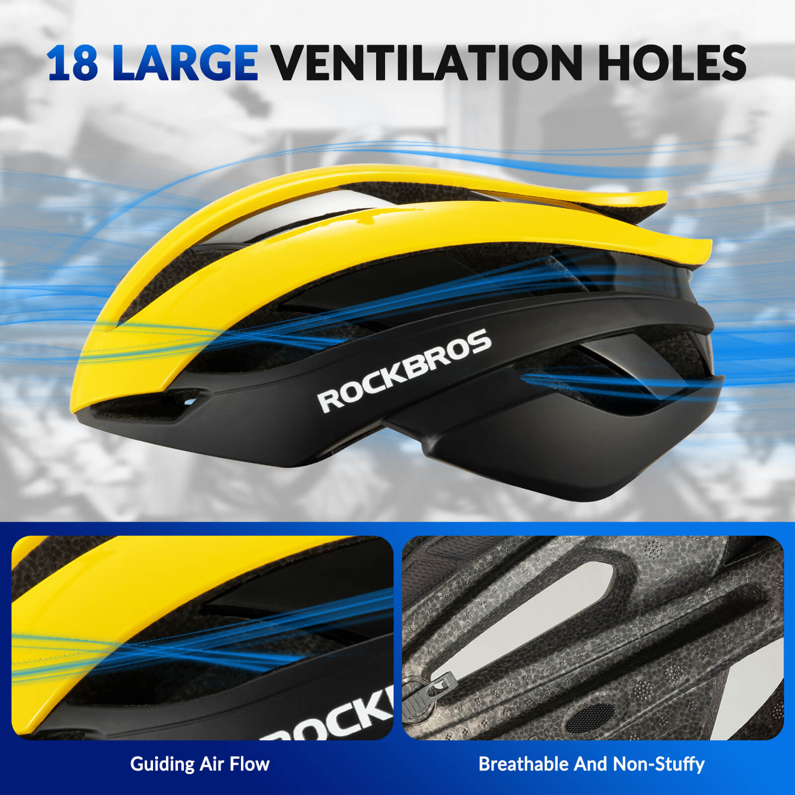 rockbros lightweight cycling helmet for road and mountain riding safety.
#color_yellow