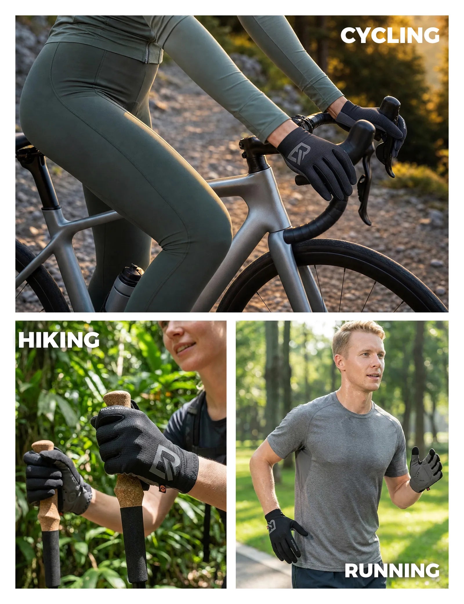 ROCKBROS Double Arrow full finger cycling gloves for cycling, hiking and running