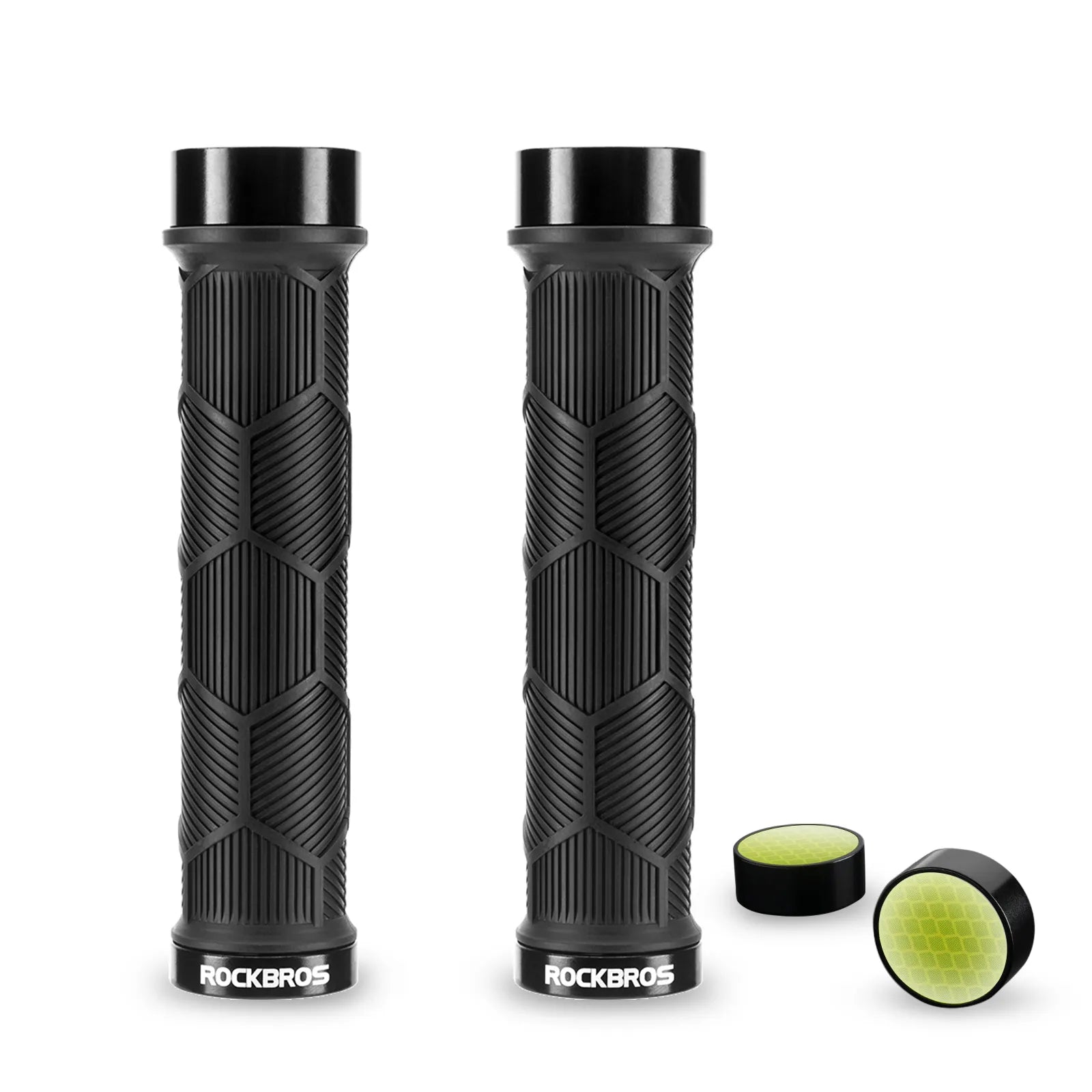 ROCKBROS double lock-on bike handlebar grips for 22.2mm bars, anti-slip rubber bicycle grips.
#color_black