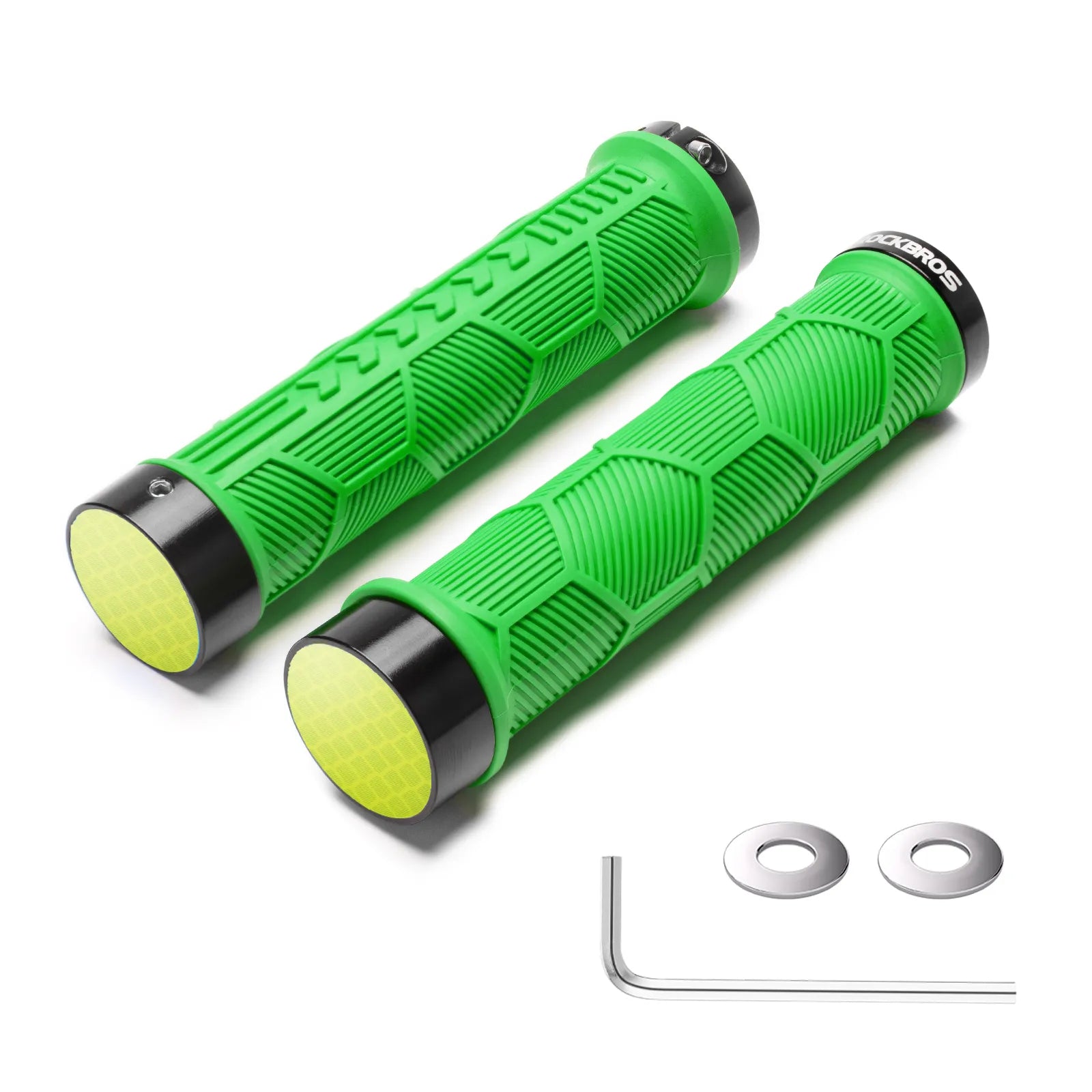ROCKBROS double lock-on bike handlebar grips for 22.2mm bars, anti-slip rubber bicycle grips.
#color_green