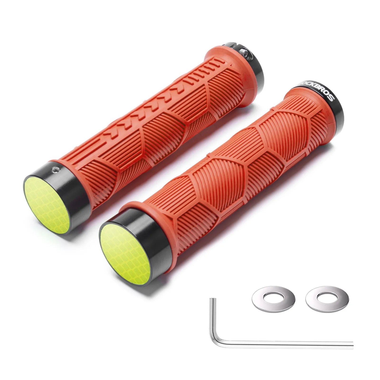 ROCKBROS double lock-on bike handlebar grips for 22.2mm bars, anti-slip rubber bicycle grips.
#color_orange