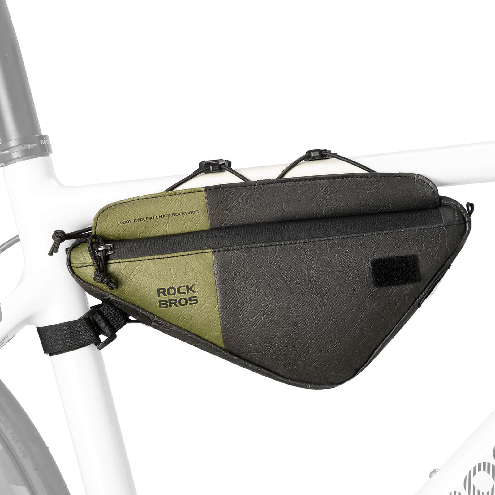 rockbros green triangle frame bag 0.7L for road and mountain bikes.