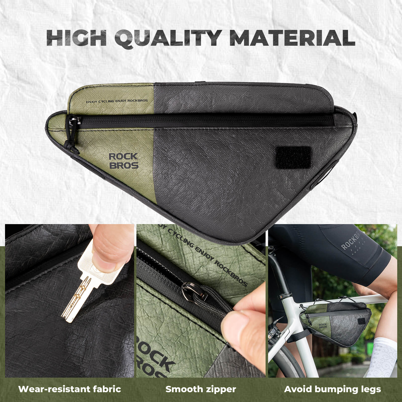 rockbros green triangle frame bag 0.7L for road and mountain bikes.