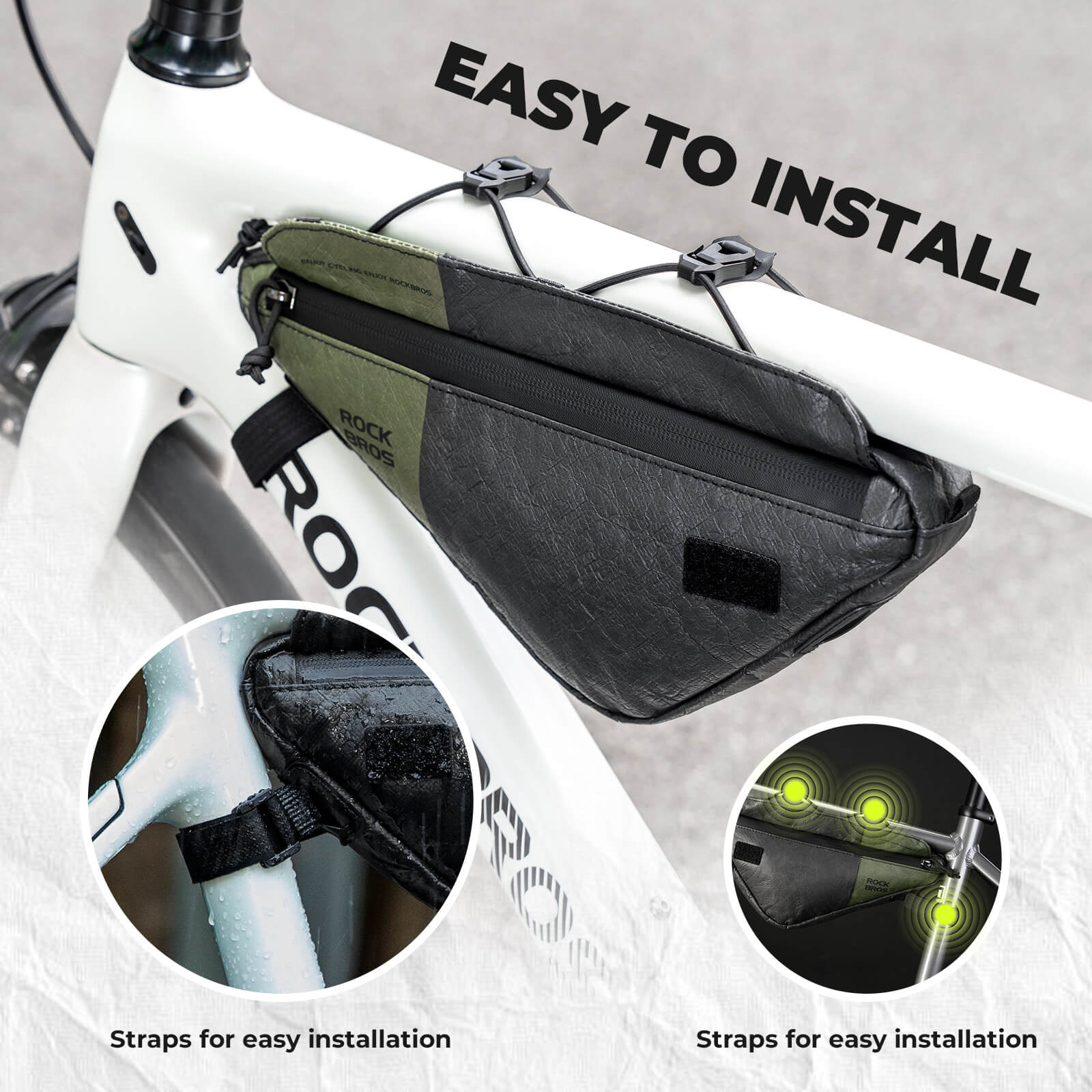 rockbros green triangle frame bag 0.7L for road and mountain bikes.