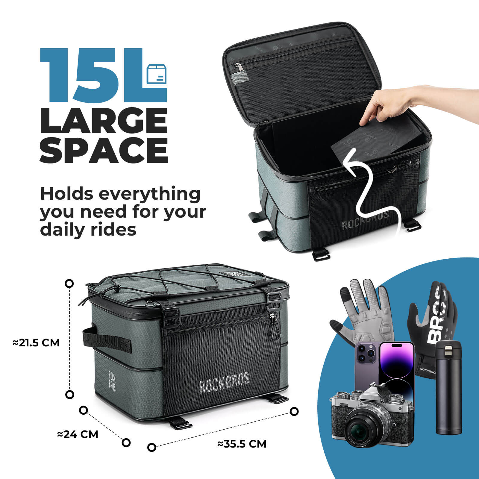 rockbros expandable bike trunk bag for extended storage needs.
#color_sage grey