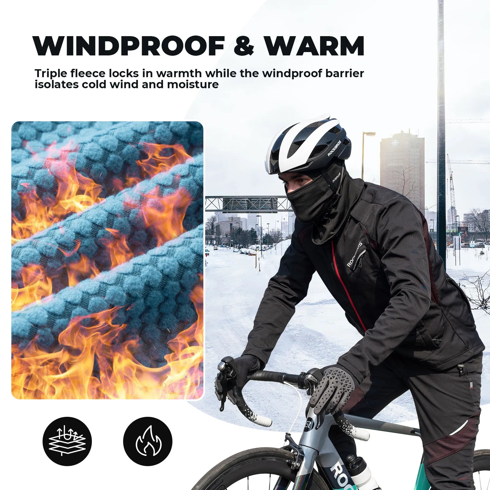 ROCKBROS thermal fleece-lined cycling pants windproof winter riding