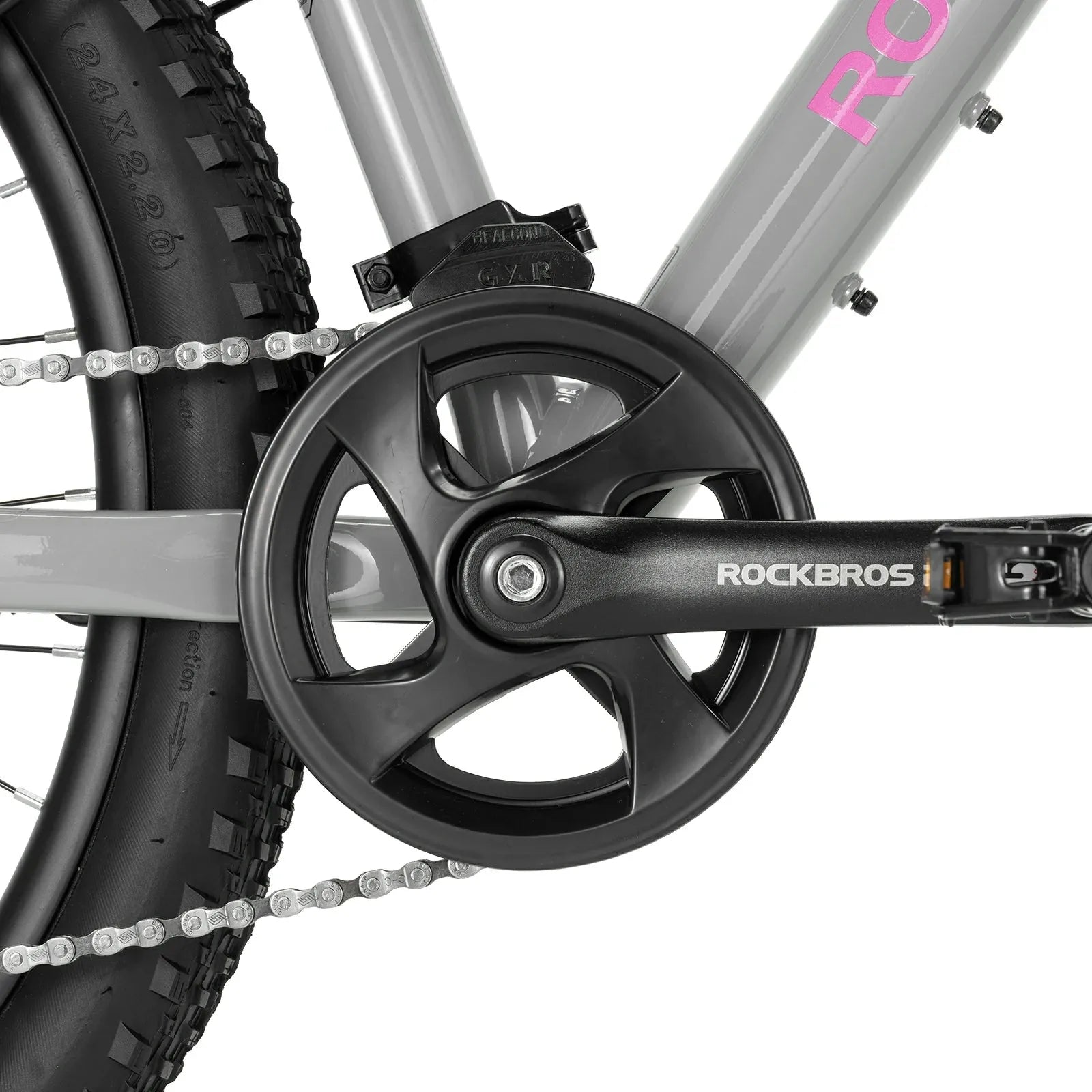 ROCKBROS FLY 24-inch youth mountain bike, equipped with Shimano 8-speed drivetrain.
#color_grey