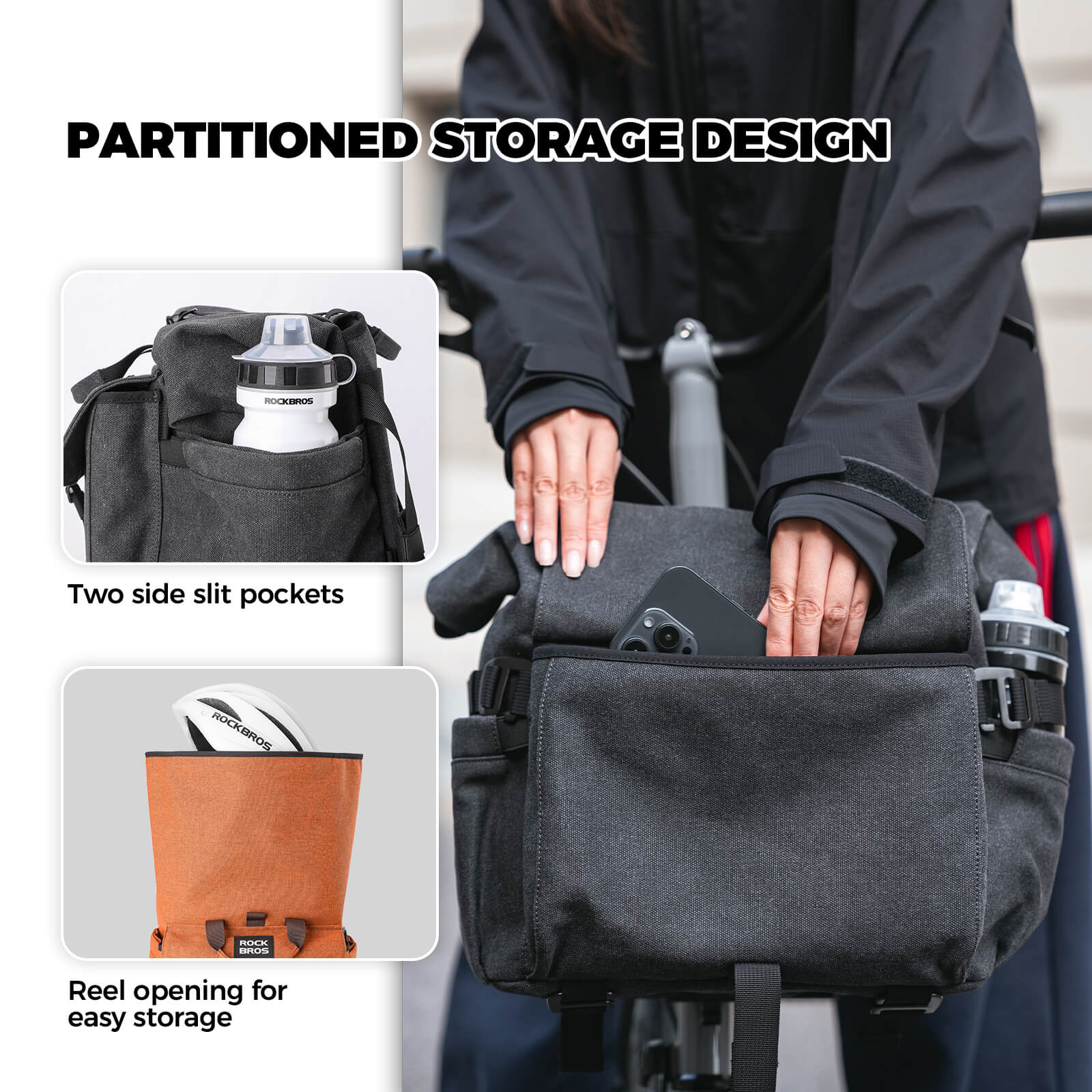 rockbros folding bike handlebar bag and backpack h46 convertible commuter storage solution 
#color_black