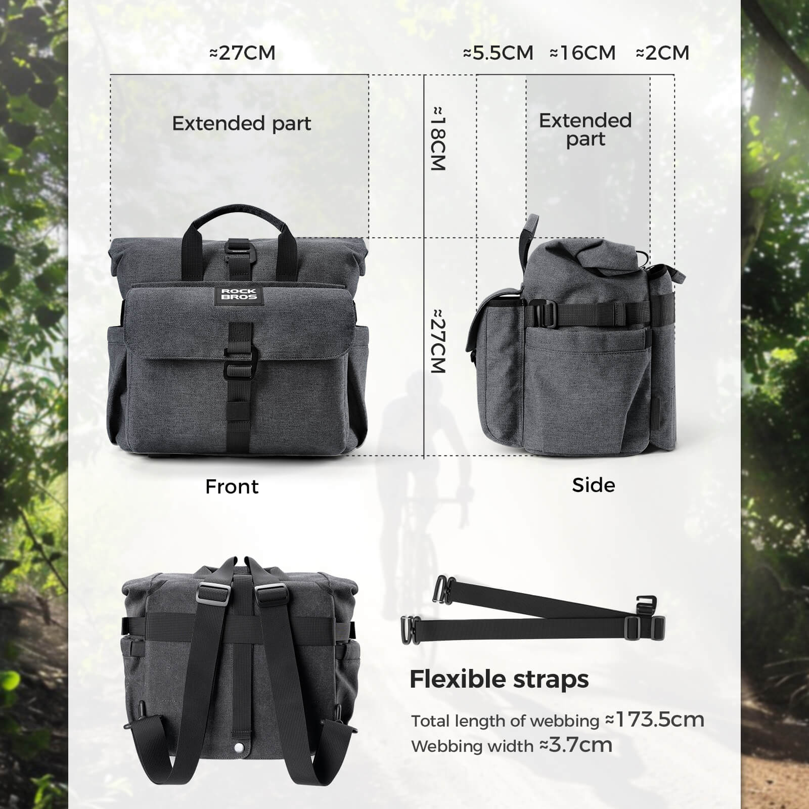 rockbros folding bike handlebar bag and backpack h46 convertible commuter storage solution 
#color_black