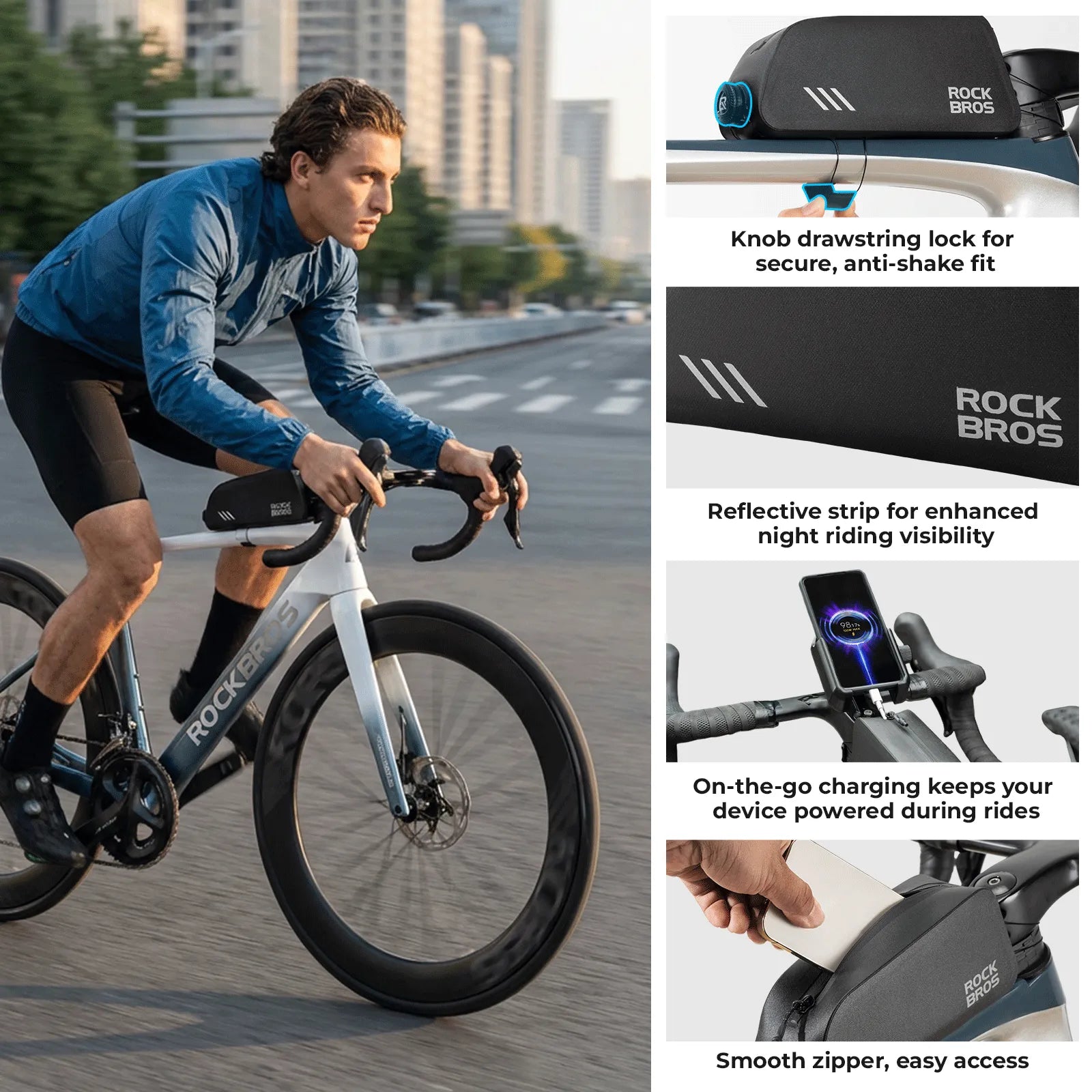 Waterproof cycling frame bag 0.9L anti-wear bike storage pouch.
#color_orange