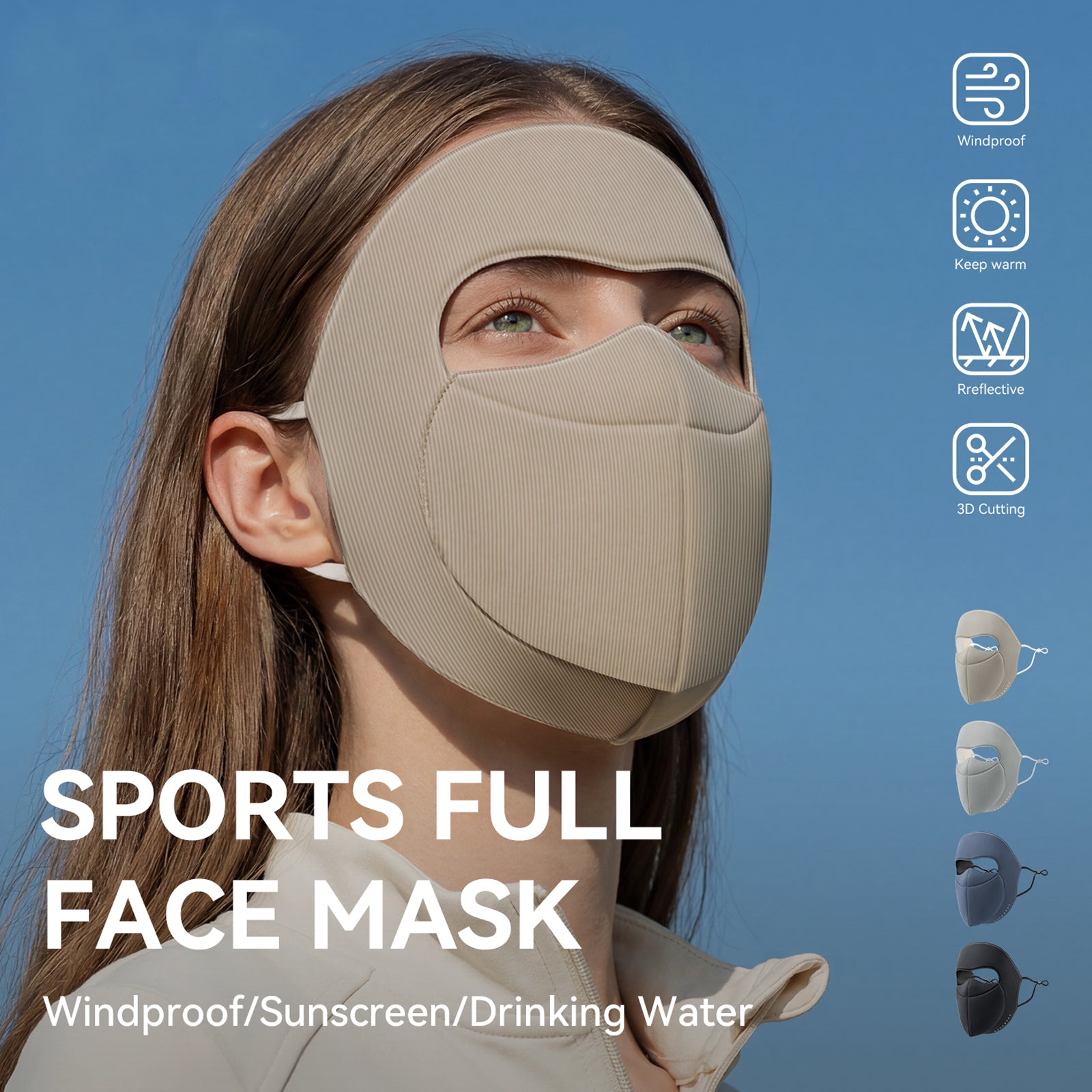 ROCKBROS Full Face Sports Mask with Soft Touch Fabric - Breathable Balaclava for Outdoor Sports.
#color_beige