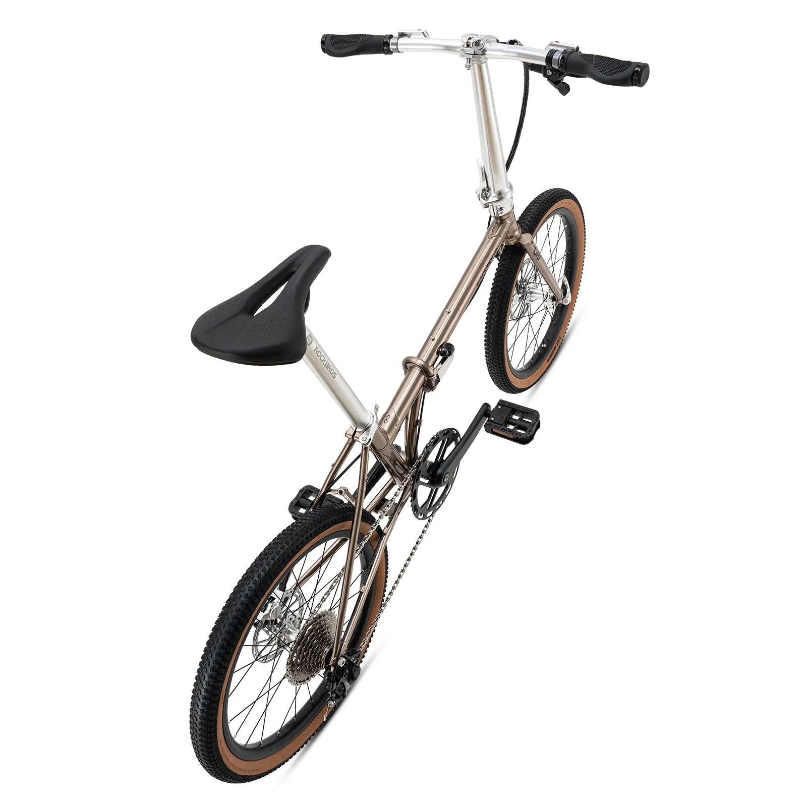 Rockbros Garvis 20 inch chromoly steel folding bike with 9-speed drivetrain.
#color_Matte Titanium