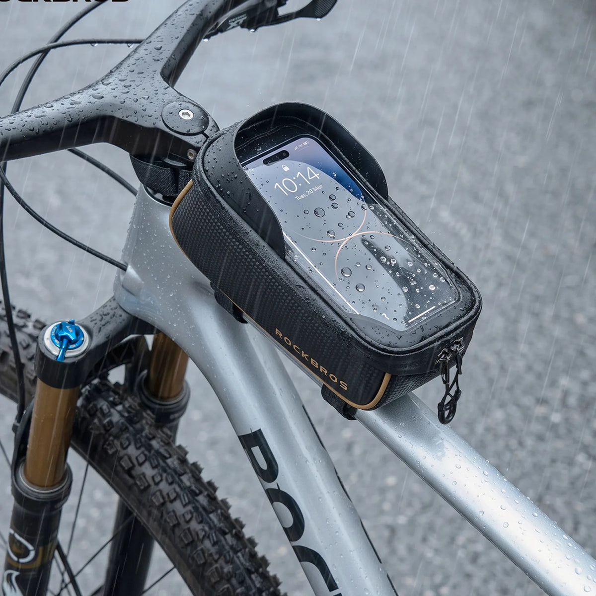 ROCKBROS 1.5L gold bike frame bag with phone storage
